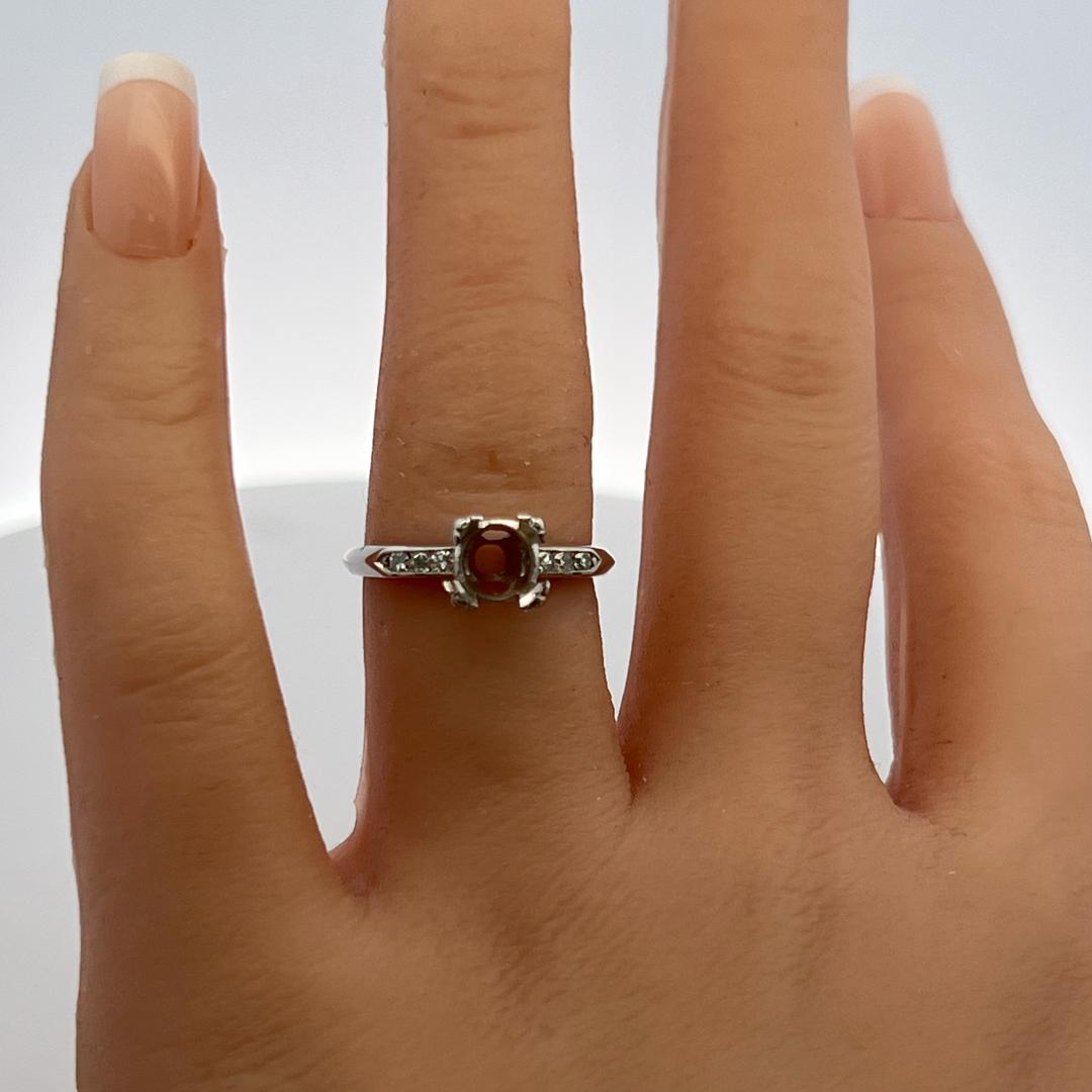 Platinum Semi Mount Ring with 0.06 Carat Circular H SI Diamonds Fits 5.9x5.7 MM