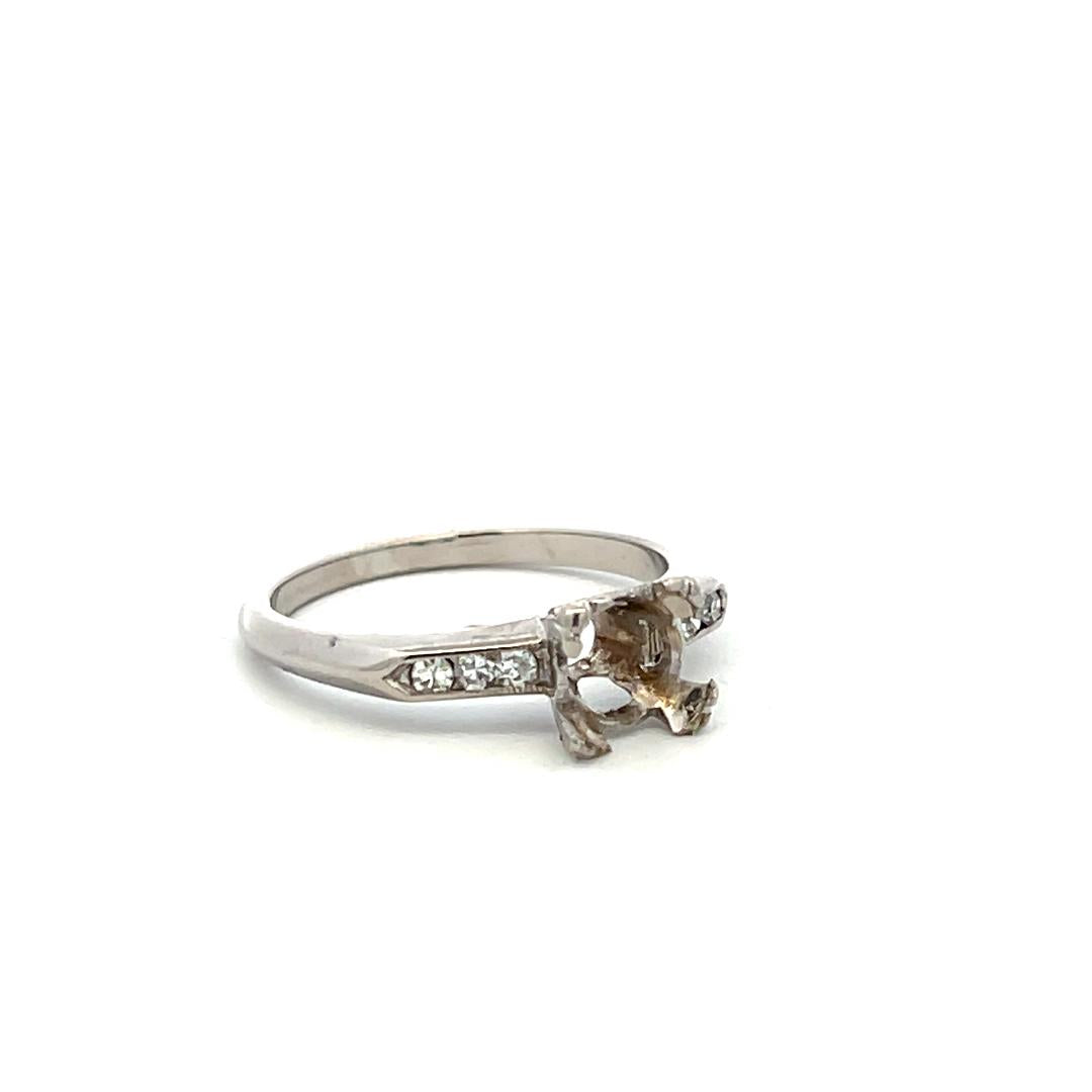 Platinum Semi Mount Ring with 0.06 Carat Circular H SI Diamonds Fits 5.9x5.7 MM