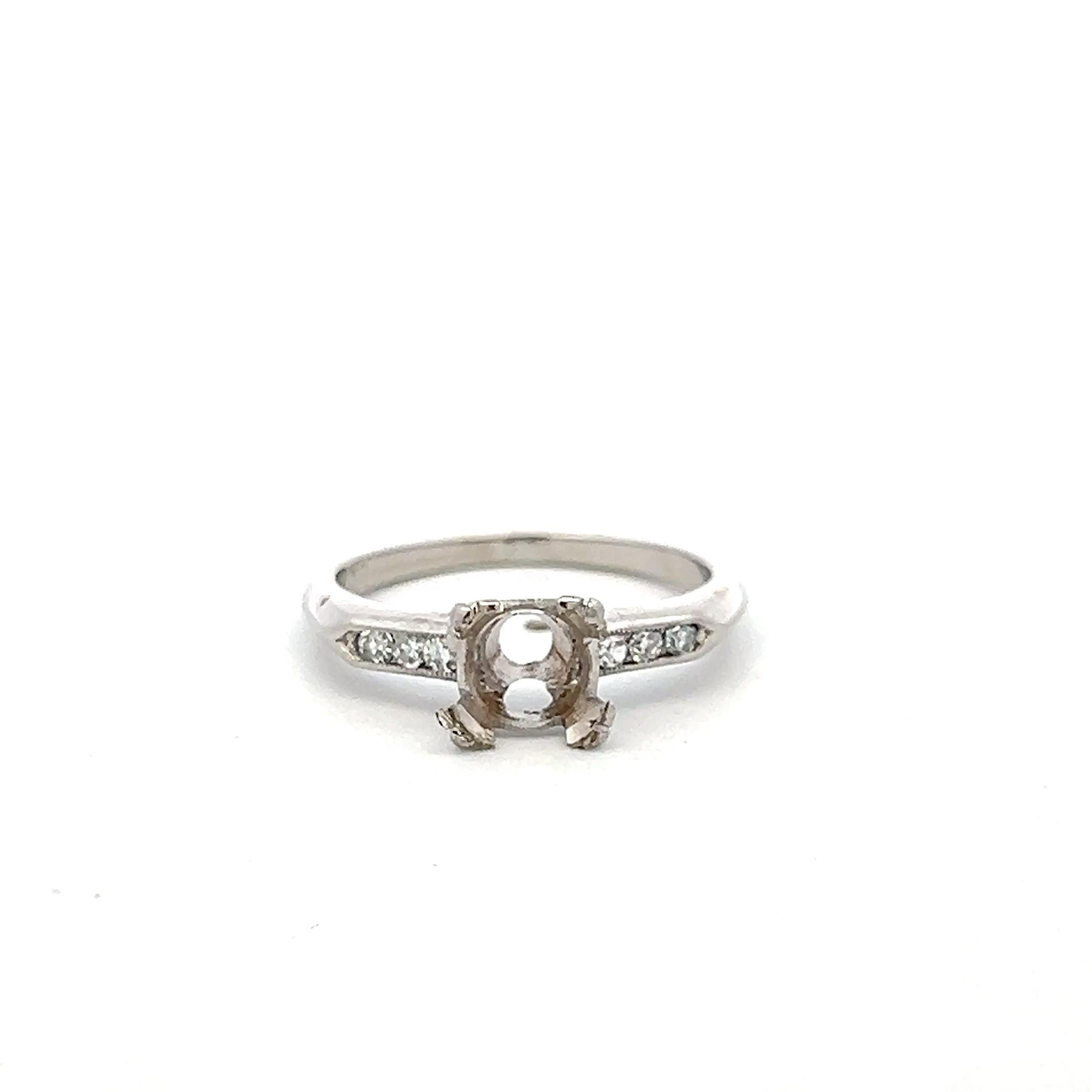 Platinum Semi Mount Ring with 0.06 Carat Circular H SI Diamonds Fits 5.9x5.7 MM