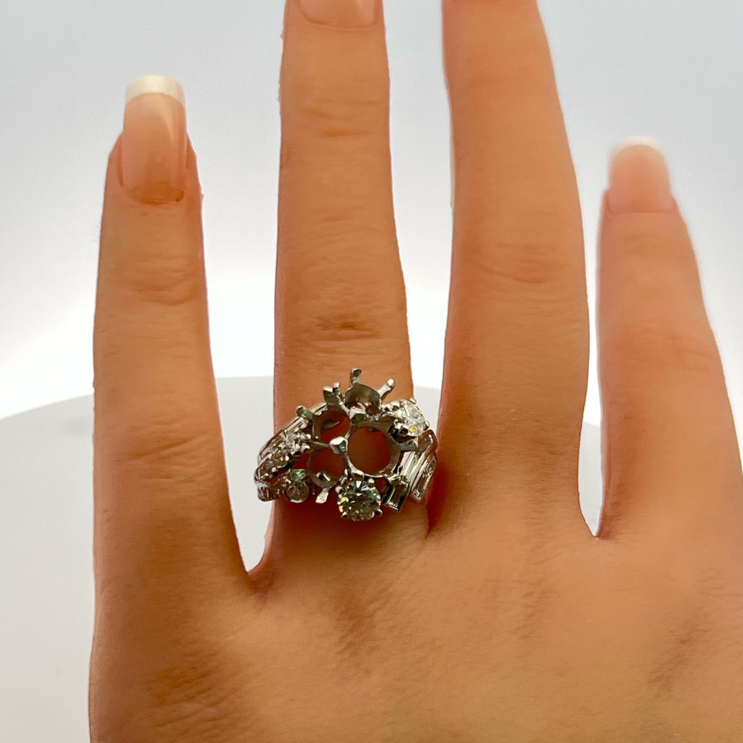 Platinum Semi Mount Ring with 2.1 Carat Diamond Fits 7.25x7.15mm Center Stone