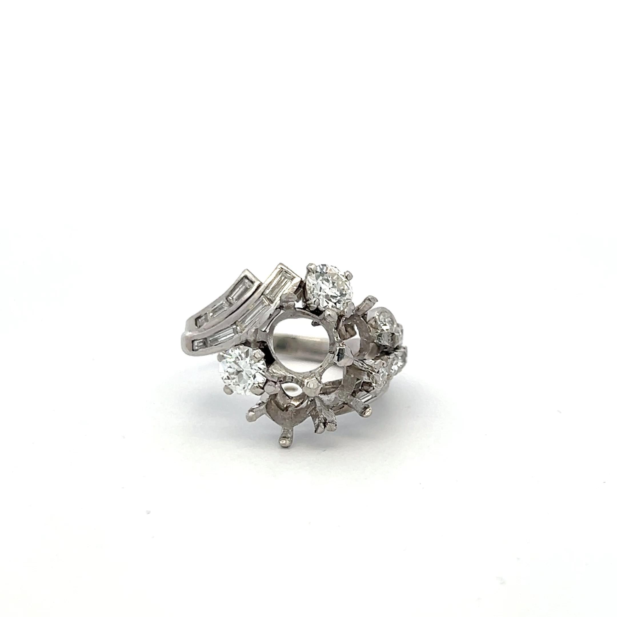 Platinum Semi Mount Ring with 2.1 Carat Diamond Fits 7.25x7.15mm Center Stone