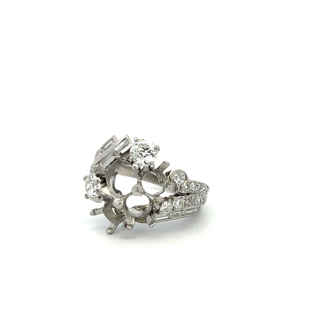 Platinum Semi Mount Ring with 2.1 Carat Diamond Fits 7.25x7.15mm Center Stone
