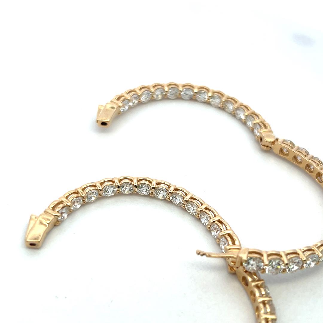 Vintage 14K Yellow Gold Hoop Earrings with 12.42 Carat Round G-VS Diamonds