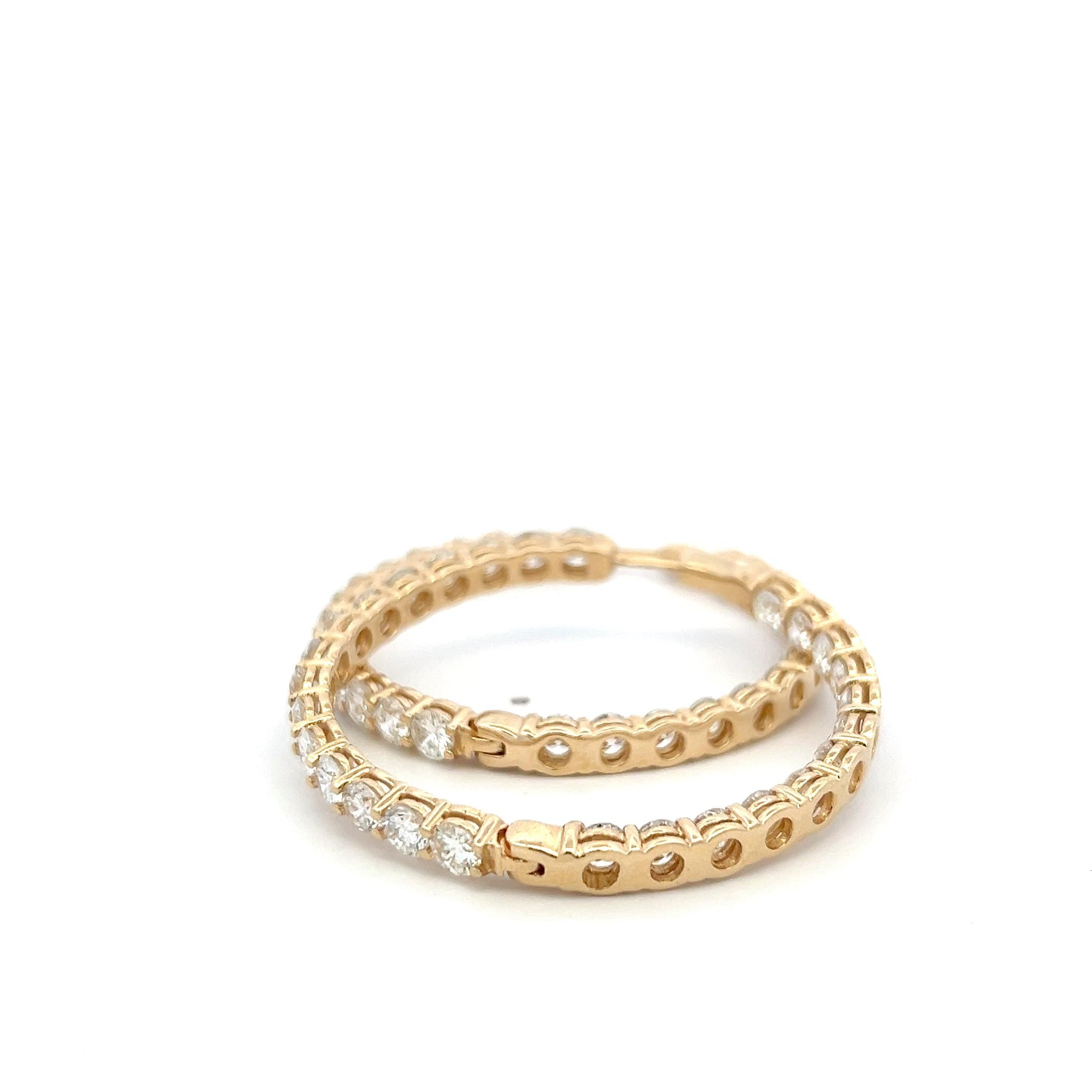 Vintage 14K Yellow Gold Hoop Earrings with 12.42 Carat Round G-VS Diamonds