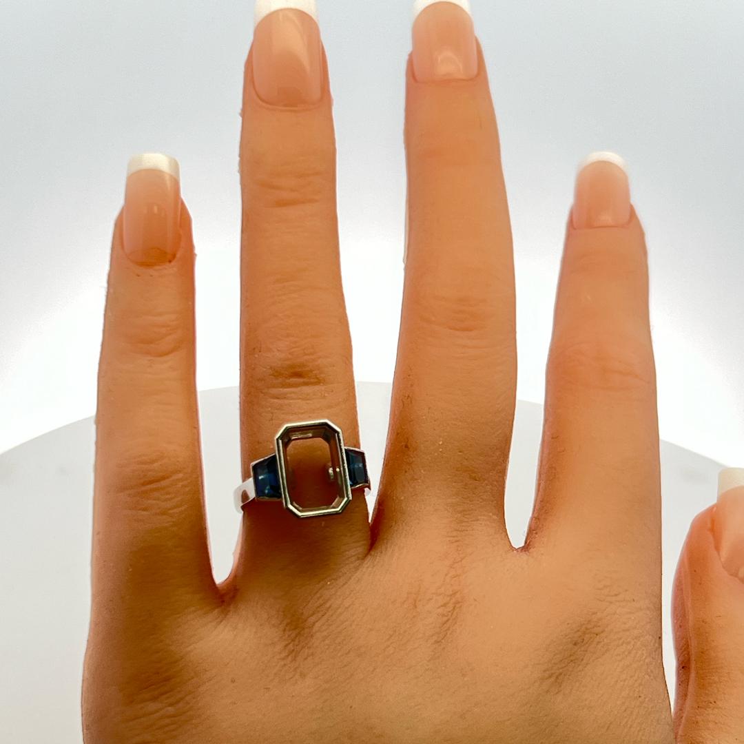 Platinum Semi Mount Ring with 1.11 Carat Trapezoid Sapphire Fits 11.6x8.2 mm