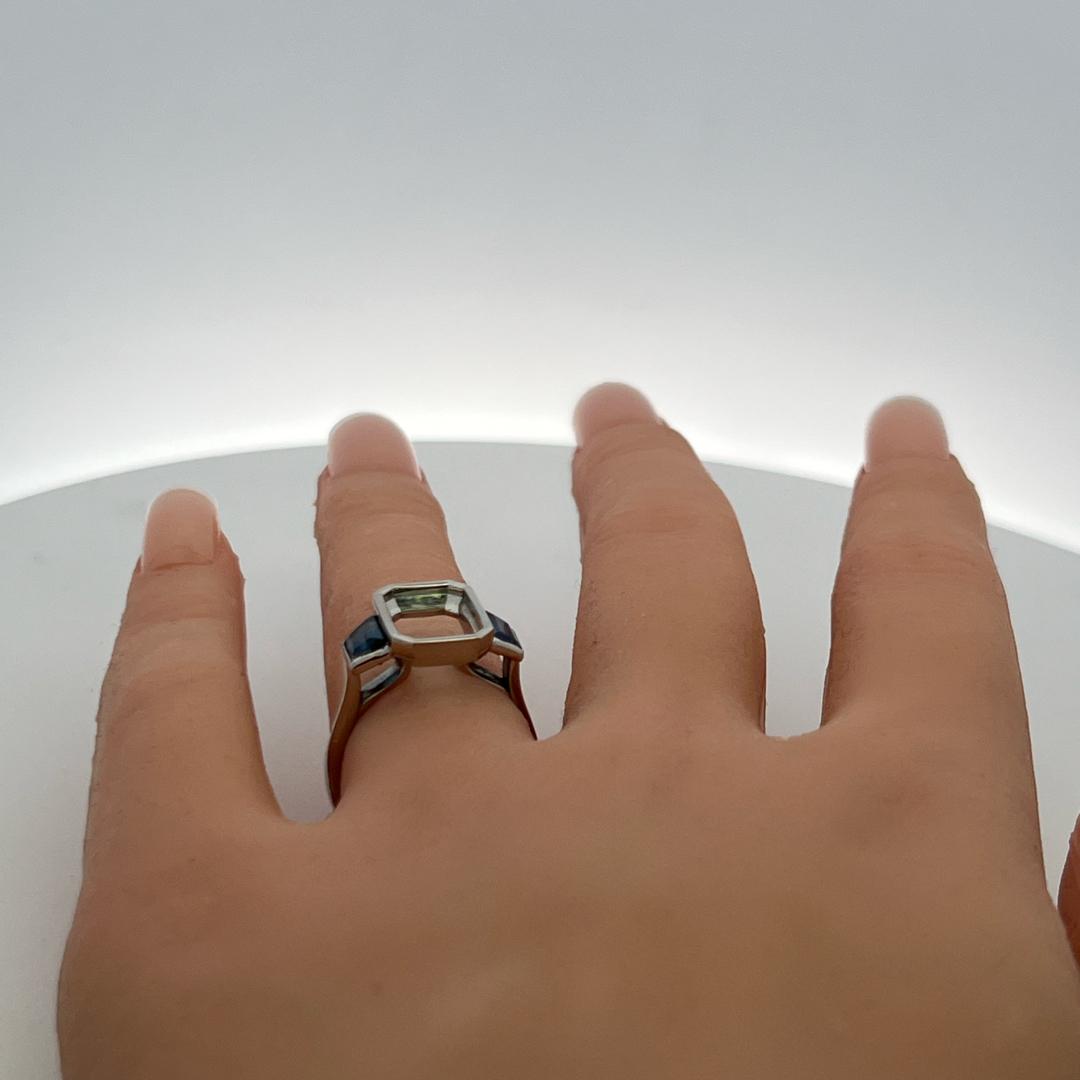 Platinum Semi Mount Ring with 1.11 Carat Trapezoid Sapphire Fits 11.6x8.2 mm