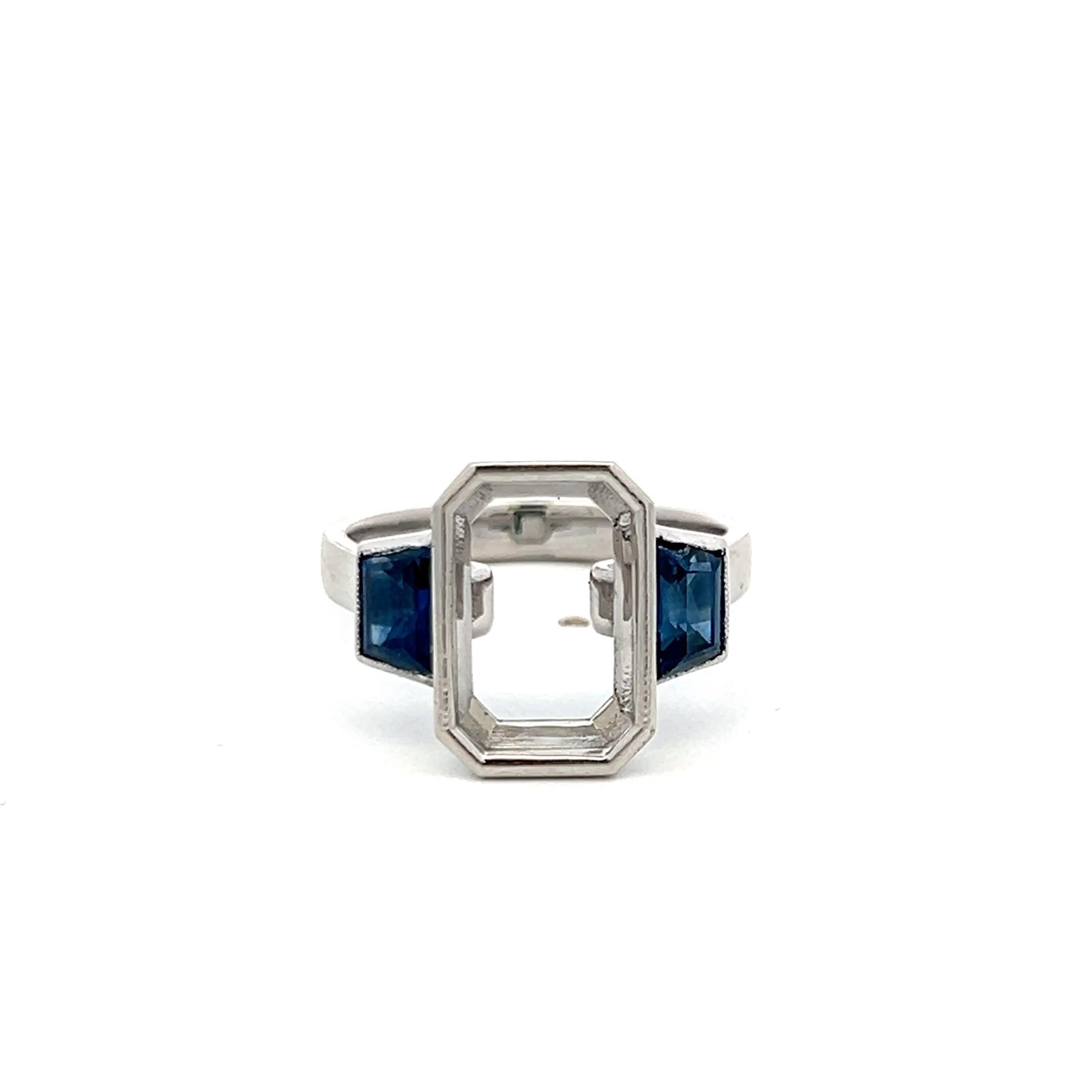 Platinum Semi Mount Ring with 1.11 Carat Trapezoid Sapphire Fits 11.6x8.2 mm