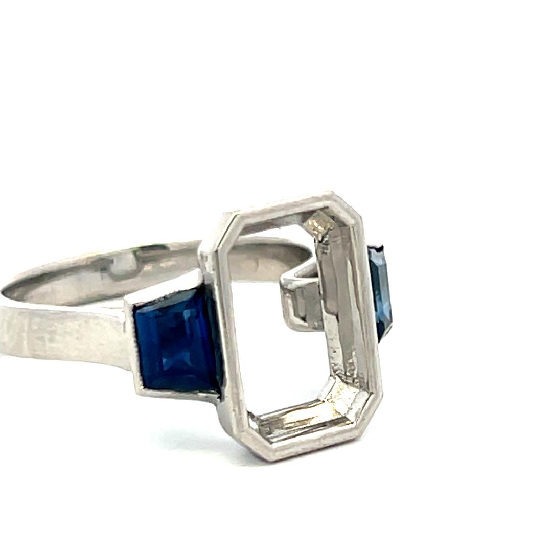 Platinum Semi Mount Ring with 1.11 Carat Trapezoid Sapphire Fits 11.6x8.2 mm