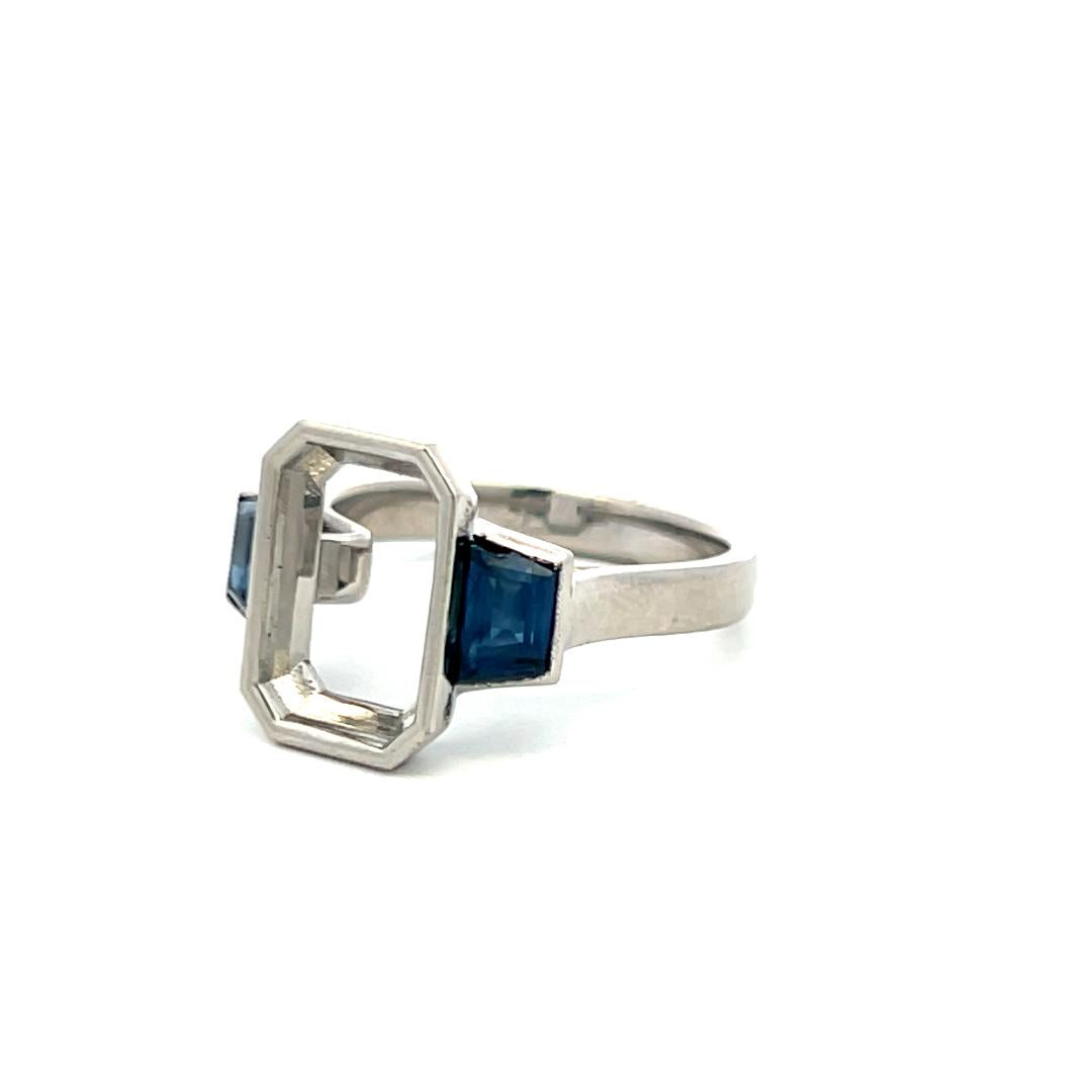 Platinum Semi Mount Ring with 1.11 Carat Trapezoid Sapphire Fits 11.6x8.2 mm