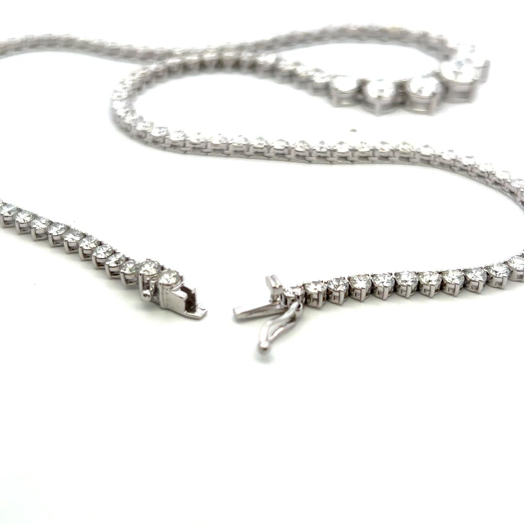 Vintage 18K White Gold Riviera Necklace with 20.49 Carat Round Diamonds GIA
