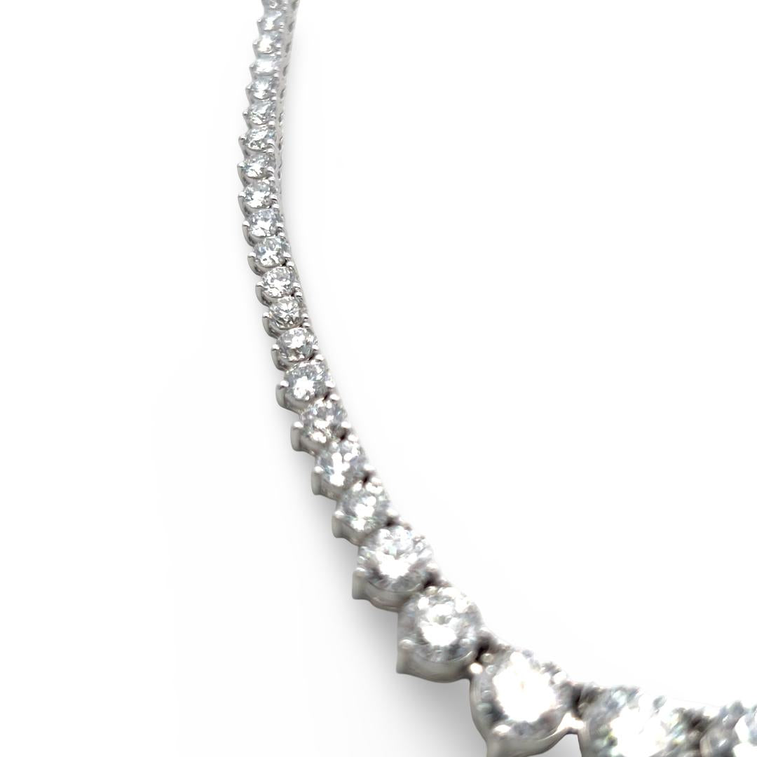 Vintage 18K White Gold Riviera Necklace with 20.49 Carat Round Diamonds GIA