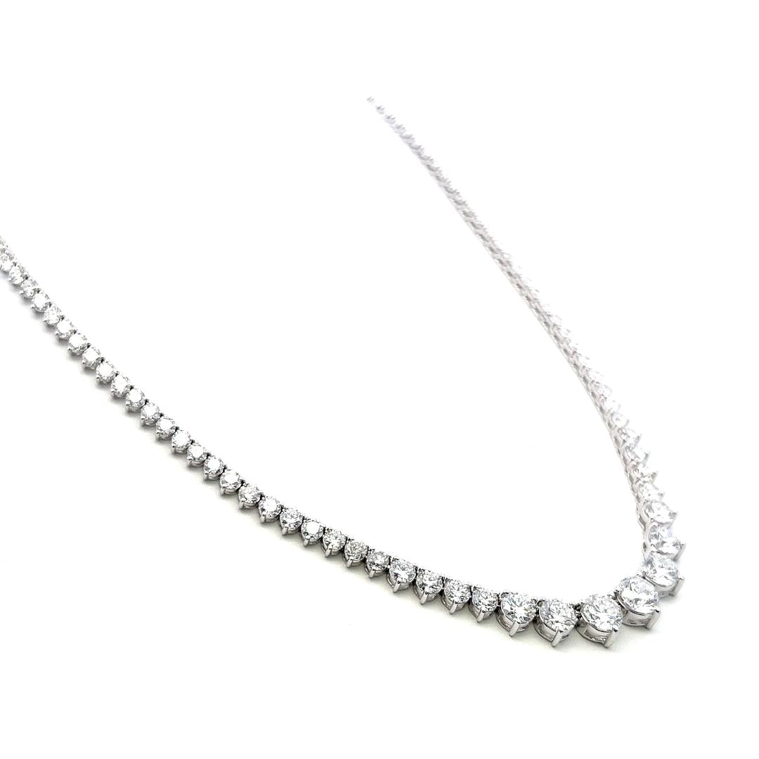 Vintage 18K White Gold Riviera Necklace with 20.49 Carat Round Diamonds GIA