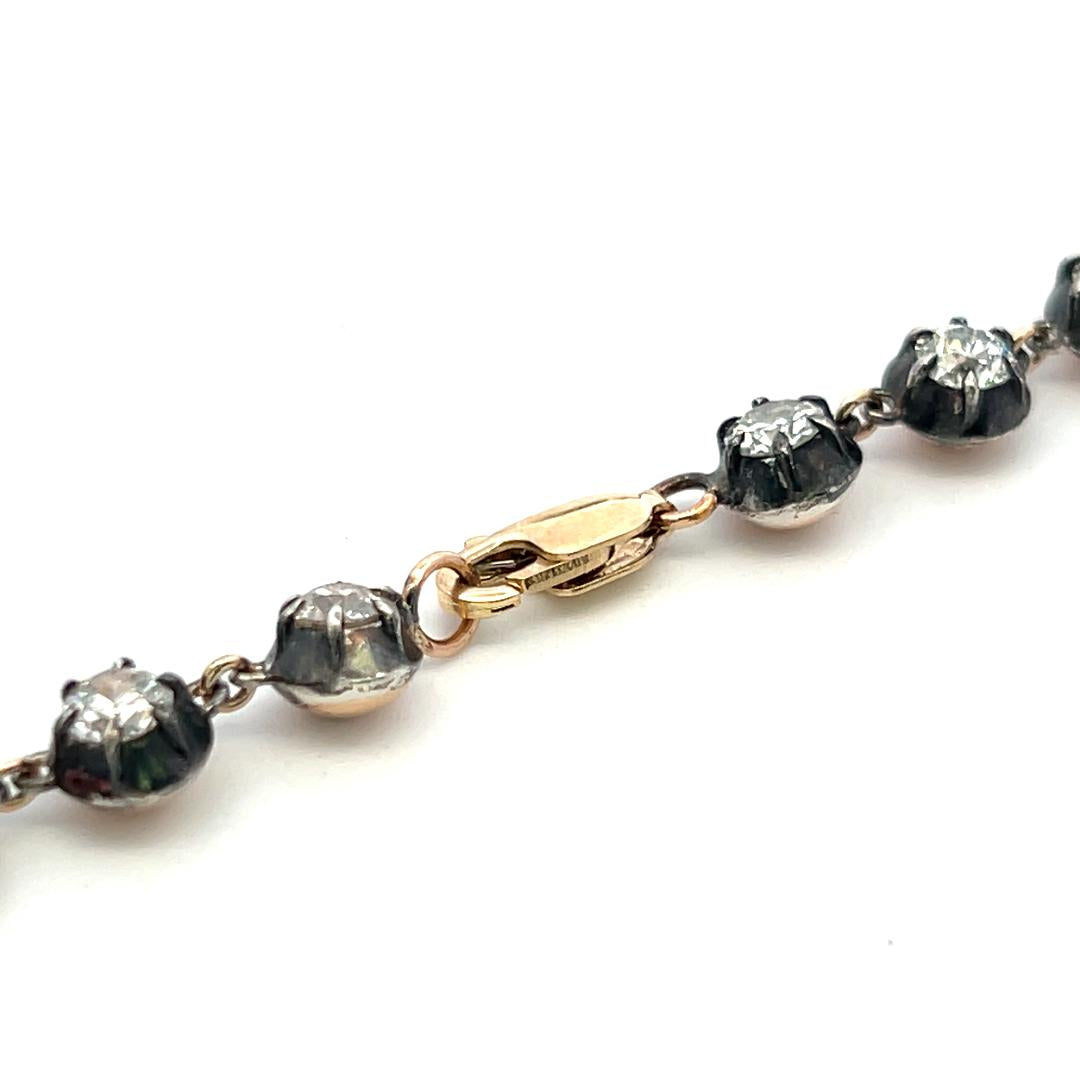 18K Gold Silver Riviera Necklace with 11.22 Carat Old European Cut Diamonds GIA