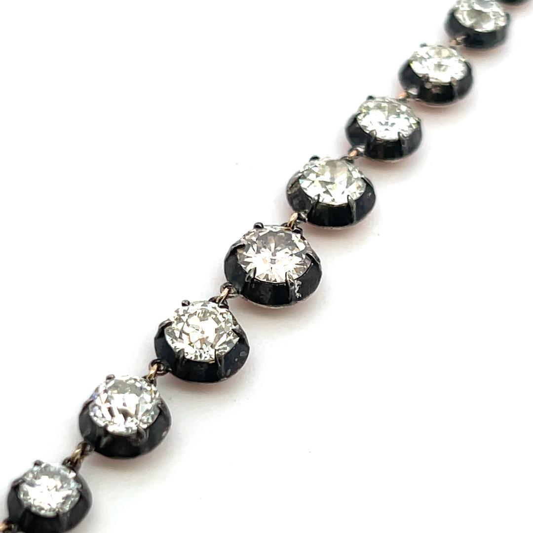 18K Gold Silver Riviera Necklace with 11.22 Carat Old European Cut Diamonds GIA