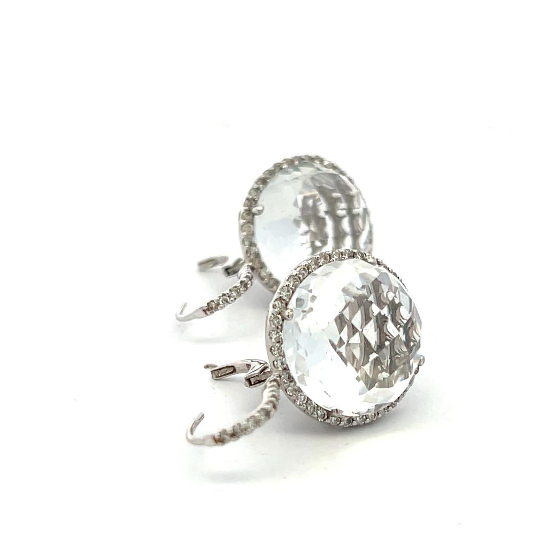 18K White Gold Drop Earrings with 0.65ct Round Diamonds and 6-16.2 MM Quartz