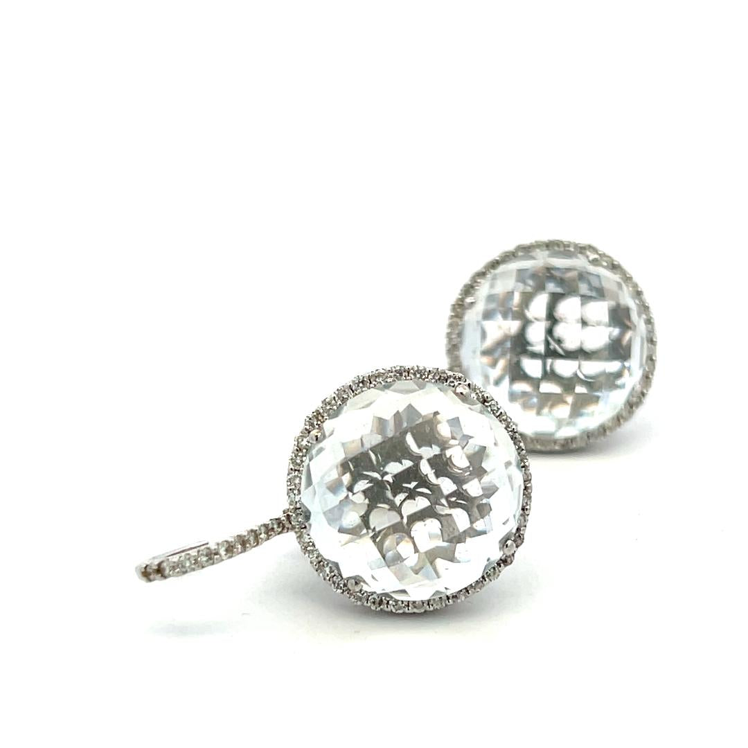 18K White Gold Drop Earrings with 0.65ct Round Diamonds and 6-16.2 MM Quartz