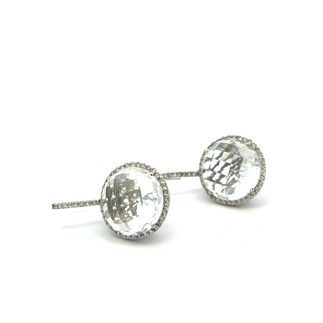 18K White Gold Drop Earrings with 0.65ct Round Diamonds and 6-16.2 MM Quartz