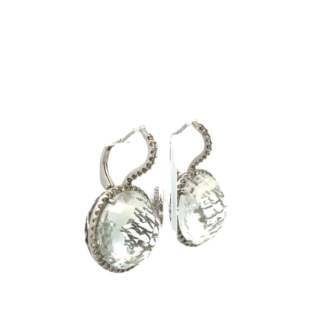 18K White Gold Drop Earrings with 0.65ct Round Diamonds and 6-16.2 MM Quartz