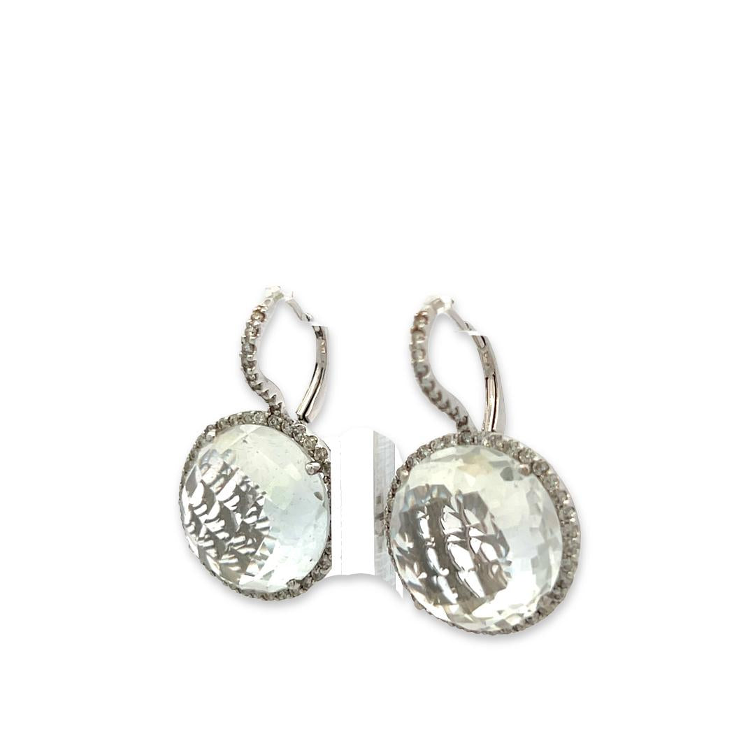 18K White Gold Drop Earrings with 0.65ct Round Diamonds and 6-16.2 MM Quartz
