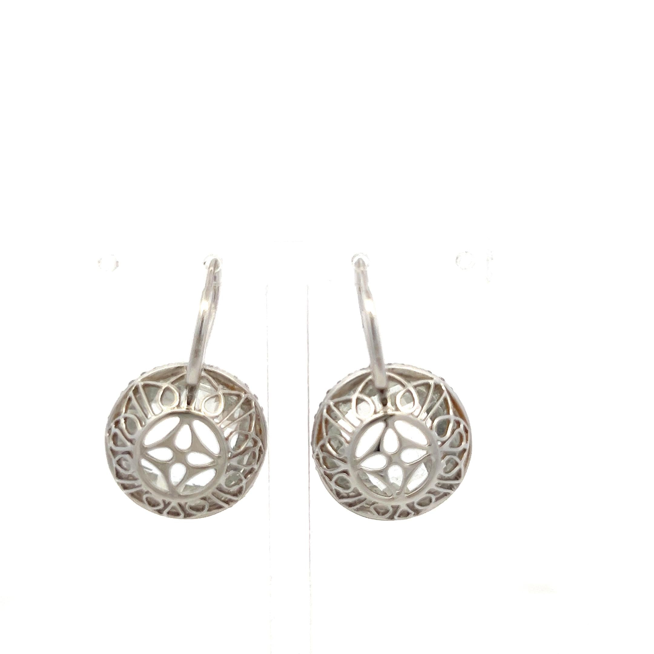 18K White Gold Drop Earrings with 0.65ct Round Diamonds and 6-16.2 MM Quartz
