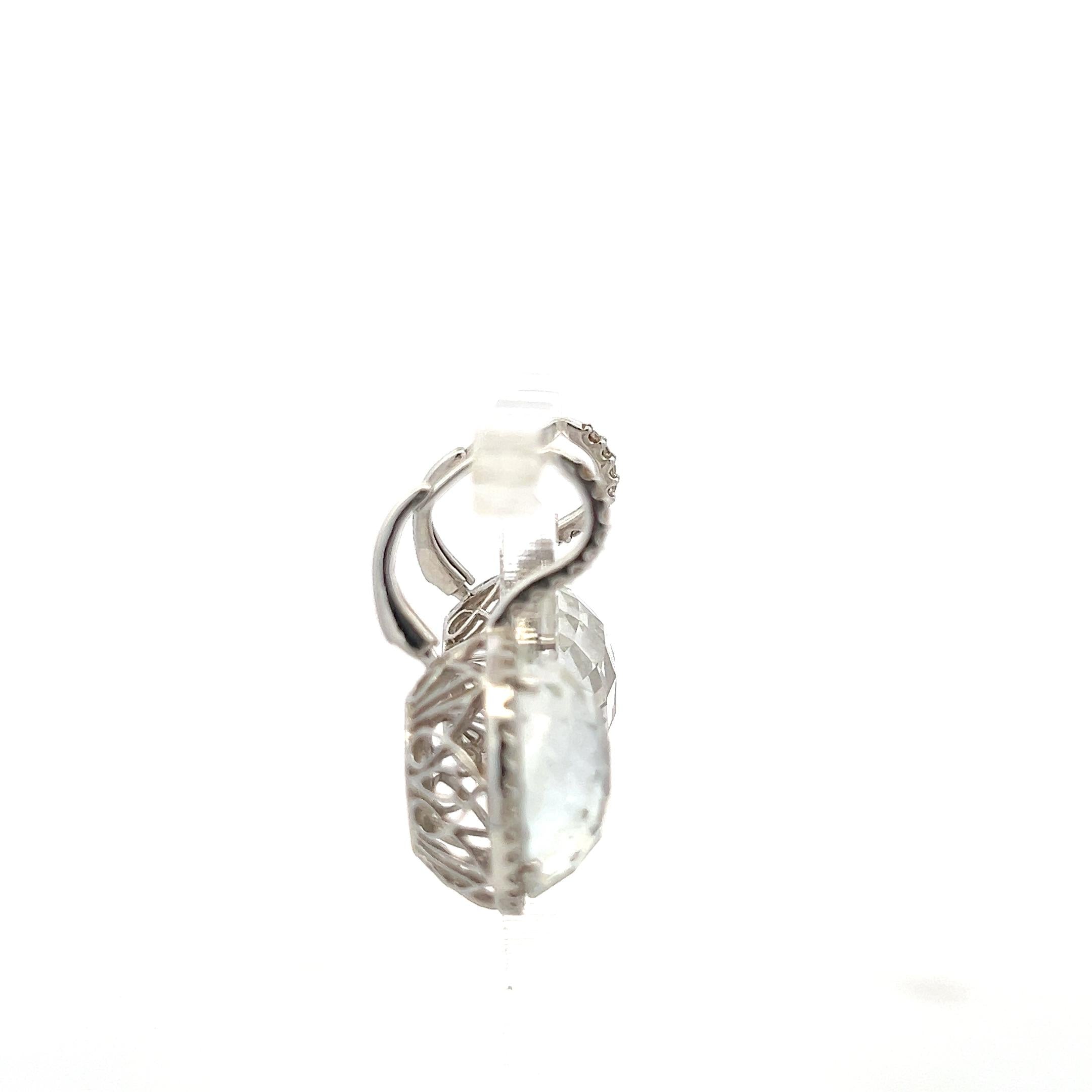 18K White Gold Drop Earrings with 0.65ct Round Diamonds and 6-16.2 MM Quartz