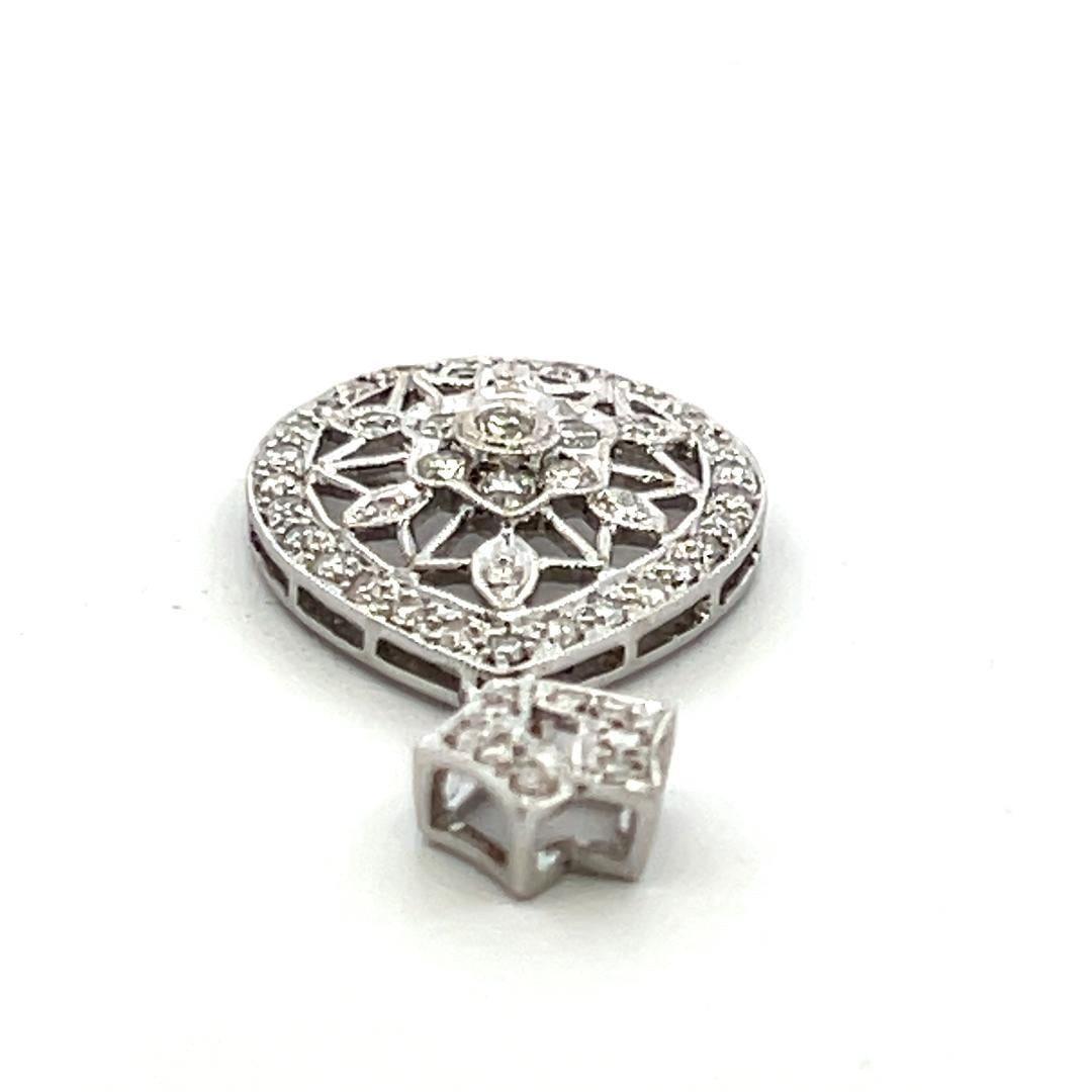 Vintage 18K White Gold Pendant with 0.75 Carat Round H SI Diamonds