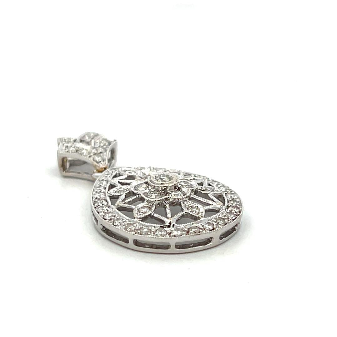 Vintage 18K White Gold Pendant with 0.75 Carat Round H SI Diamonds