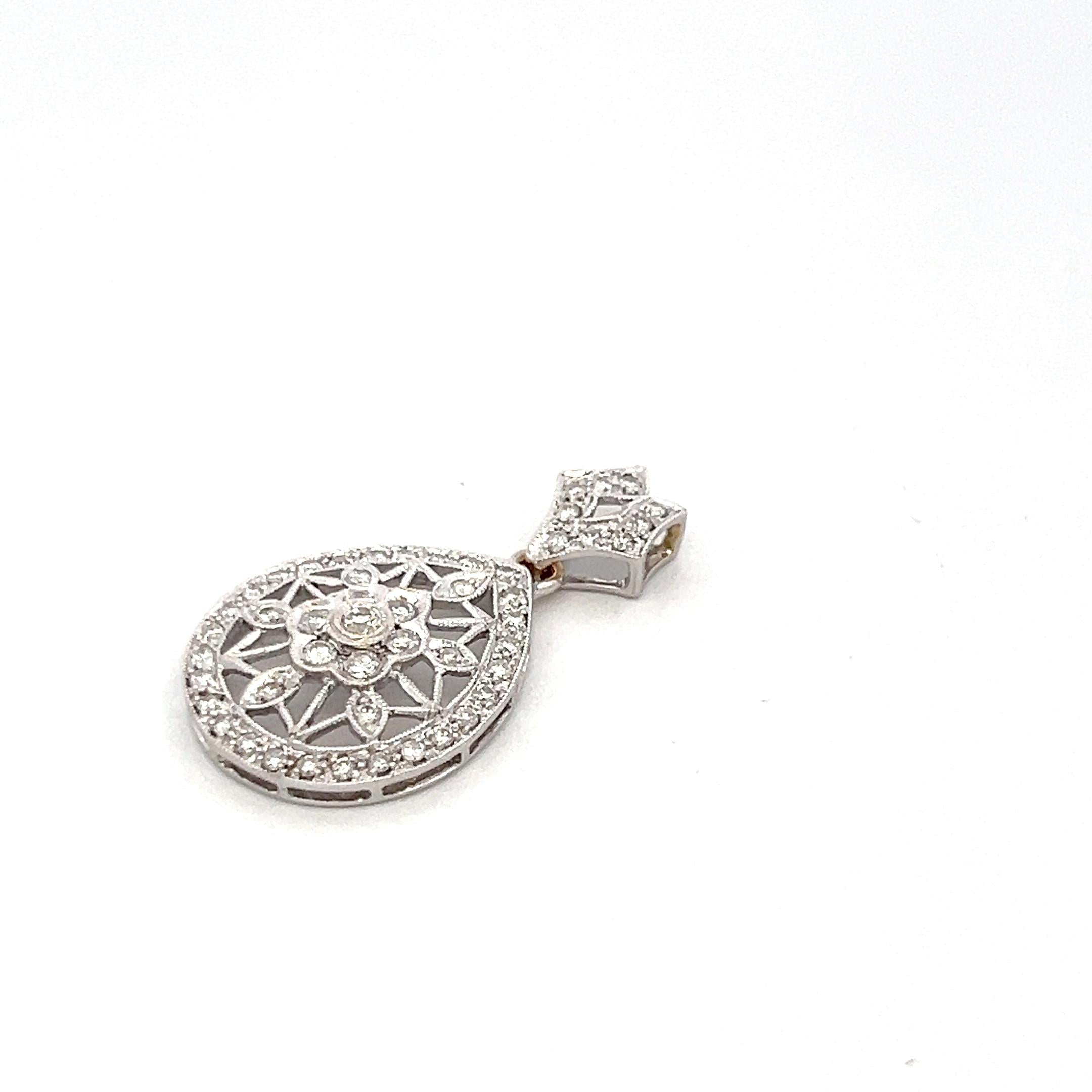 Vintage 18K White Gold Pendant with 0.75 Carat Round H SI Diamonds