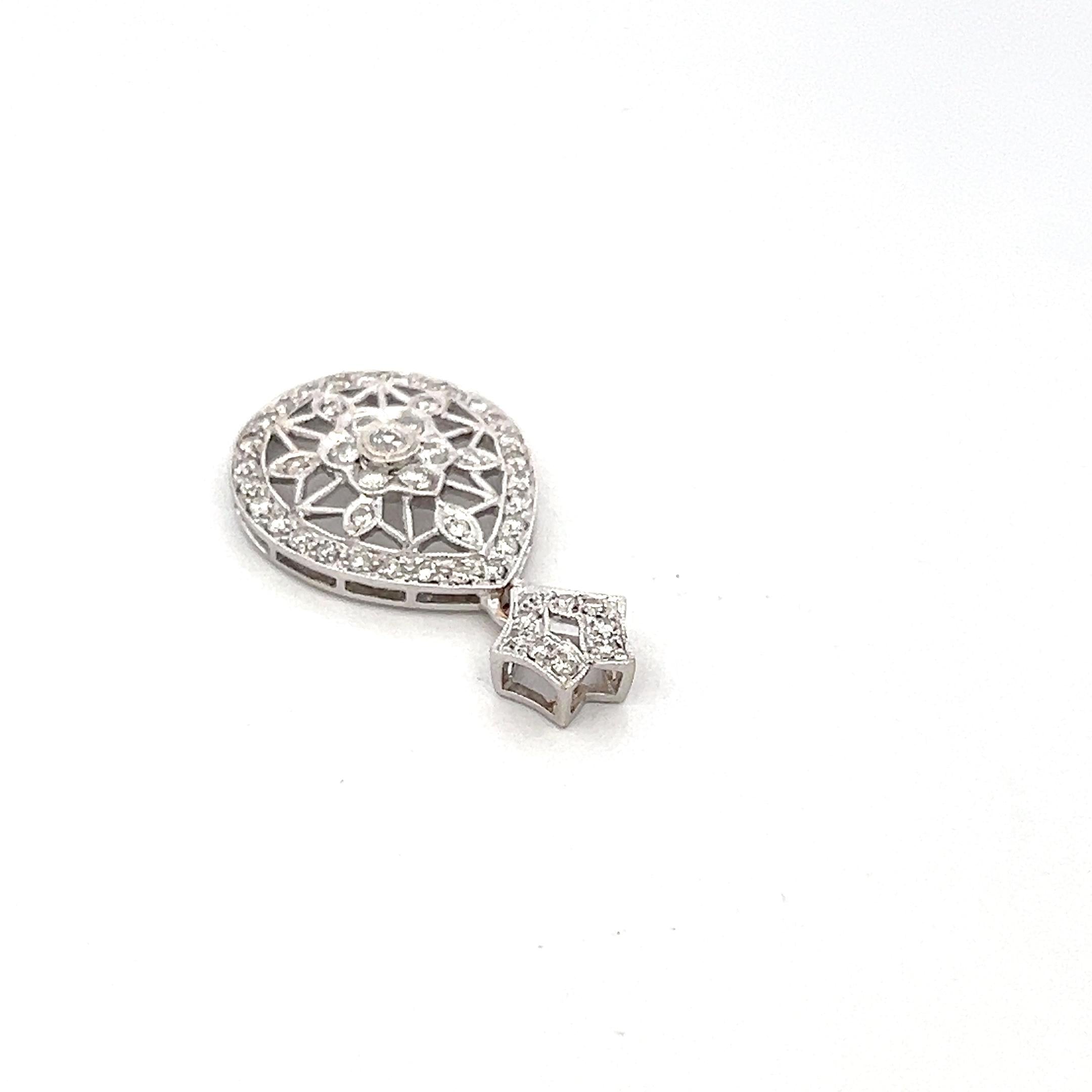 Vintage 18K White Gold Pendant with 0.75 Carat Round H SI Diamonds