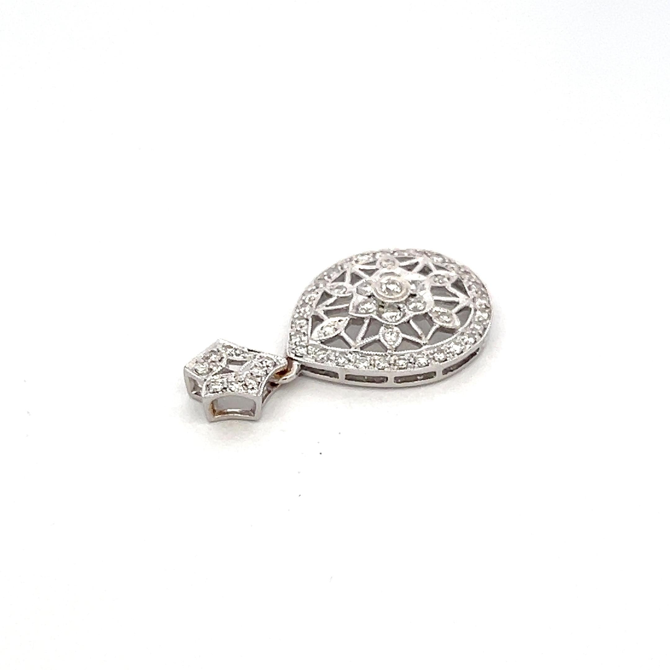 Vintage 18K White Gold Pendant with 0.75 Carat Round H SI Diamonds