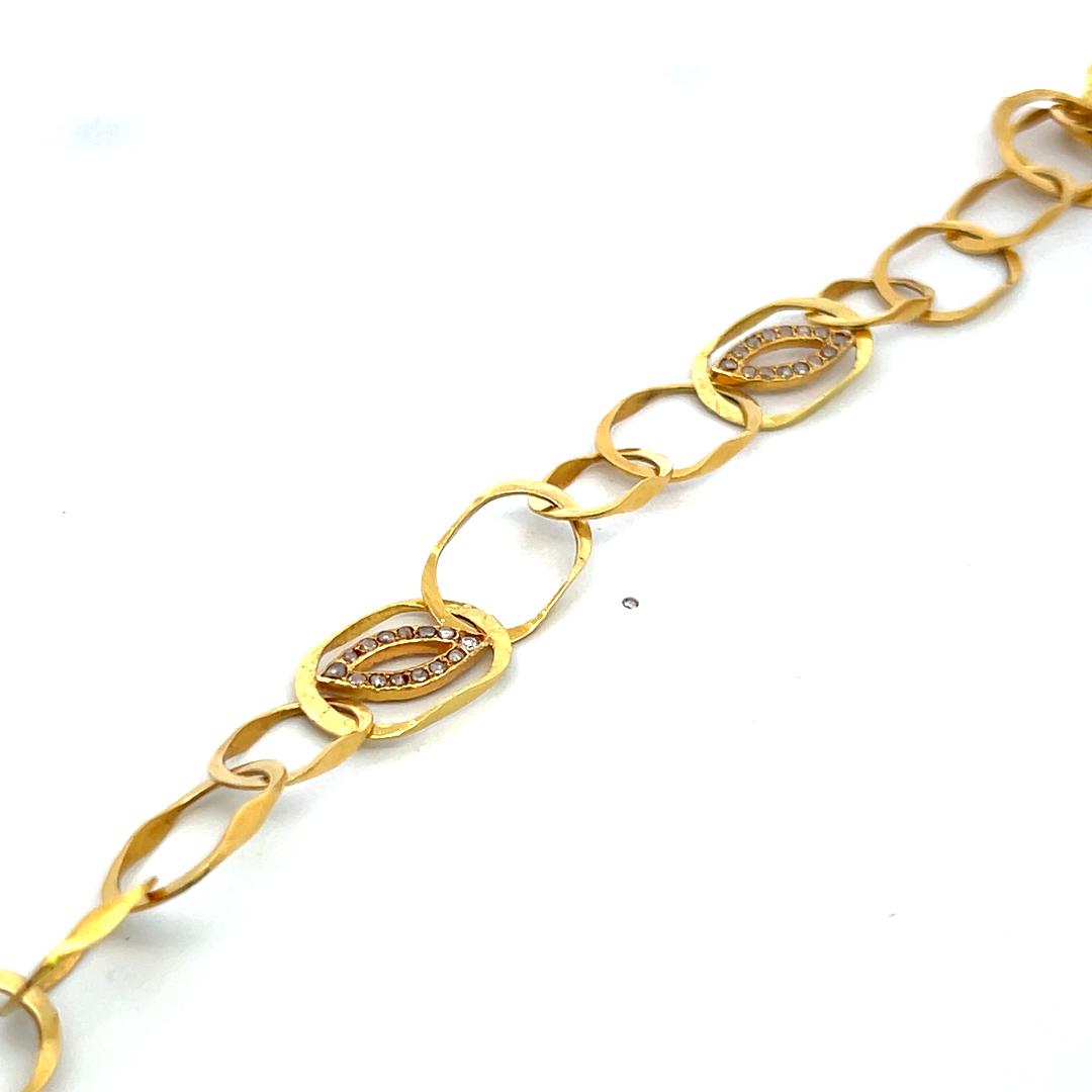 Vintage 18K Yellow Gold Link Necklace with 0.56 Carat Rose Cut J SI Diamonds