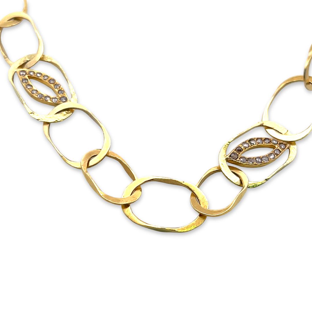 Vintage 18K Yellow Gold Link Necklace with 0.56 Carat Rose Cut J SI Diamonds