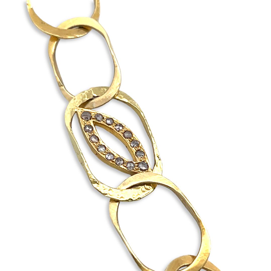 Vintage 18K Yellow Gold Link Necklace with 0.56 Carat Rose Cut J SI Diamonds