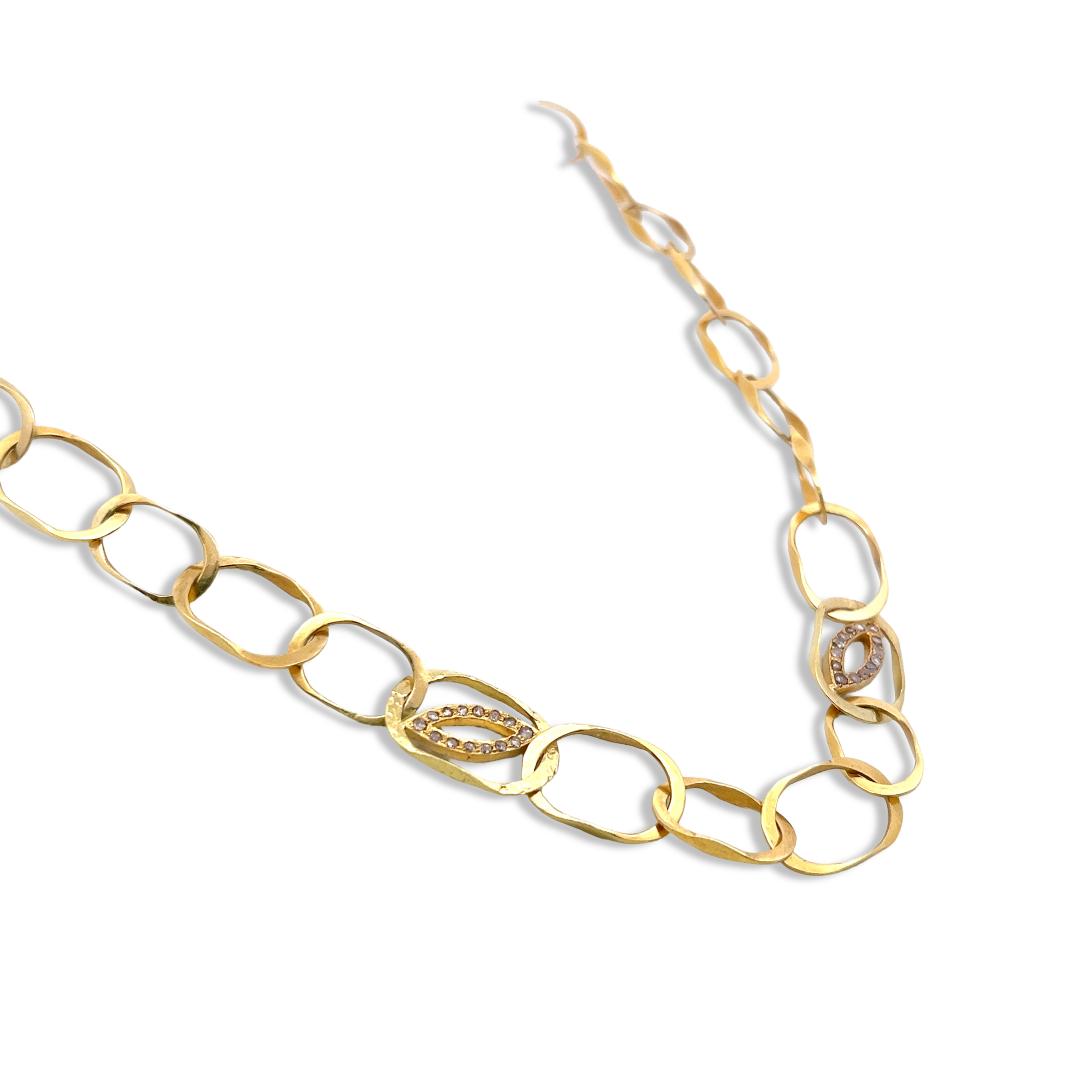 Vintage 18K Yellow Gold Link Necklace with 0.56 Carat Rose Cut J SI Diamonds