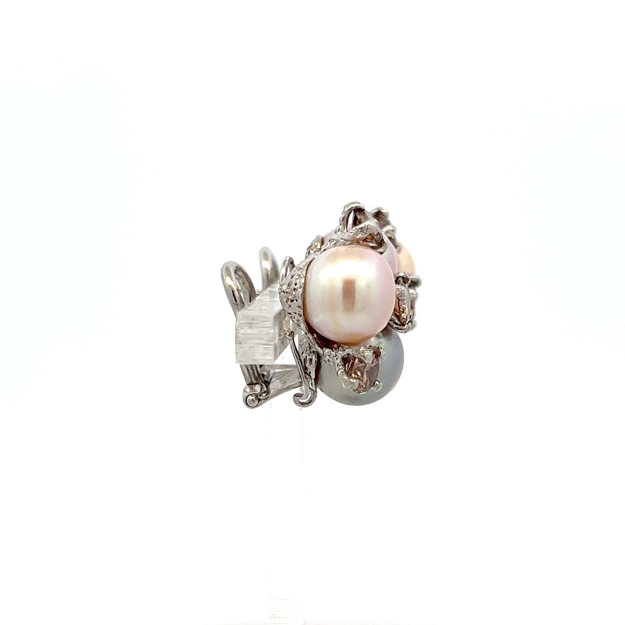 18K WG Clip-On Earrings with 2.5ct Round FDB VS Diamonds and 9.00-10.5mm Pearl