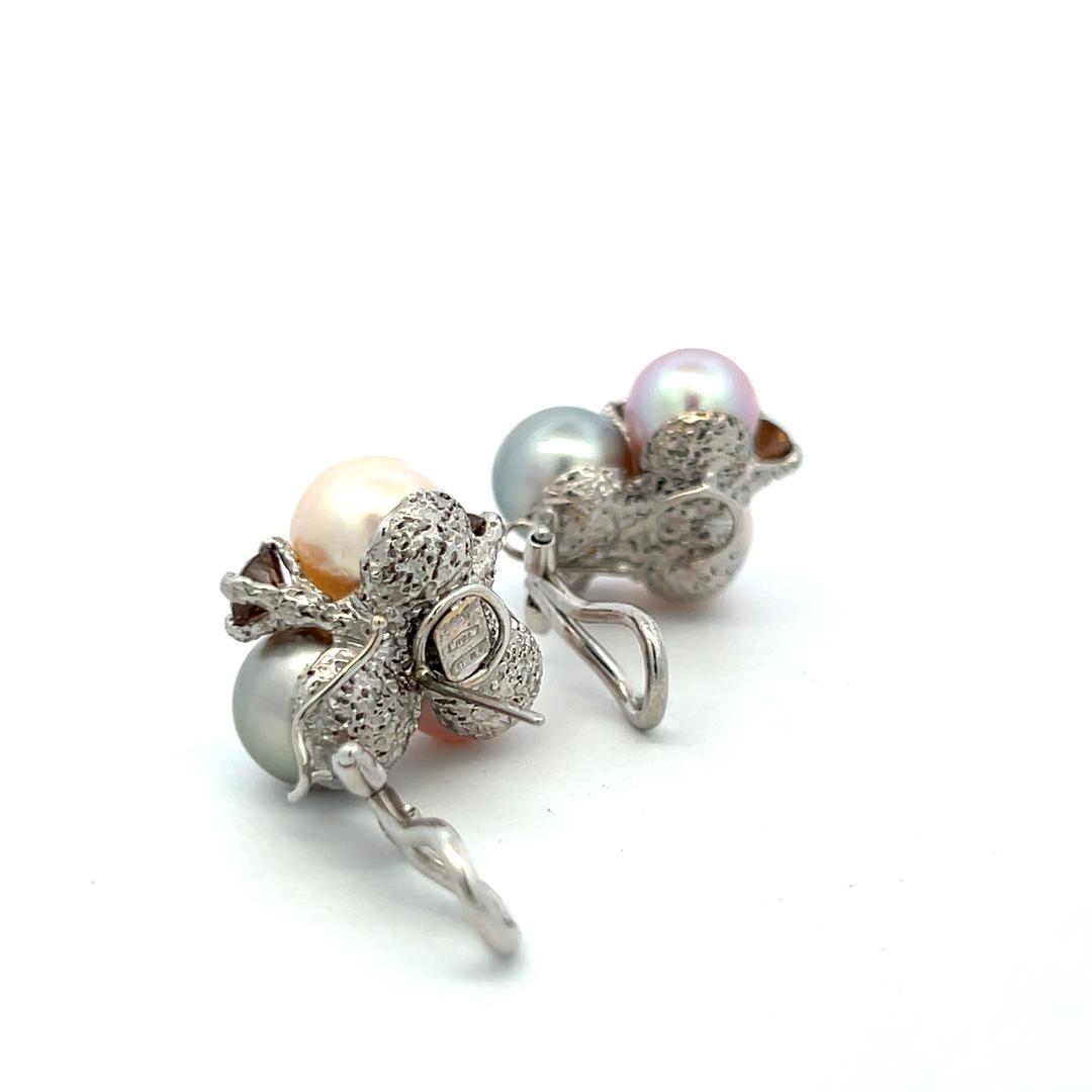 18K WG Clip-On Earrings with 2.5ct Round FDB VS Diamonds and 9.00-10.5mm Pearl