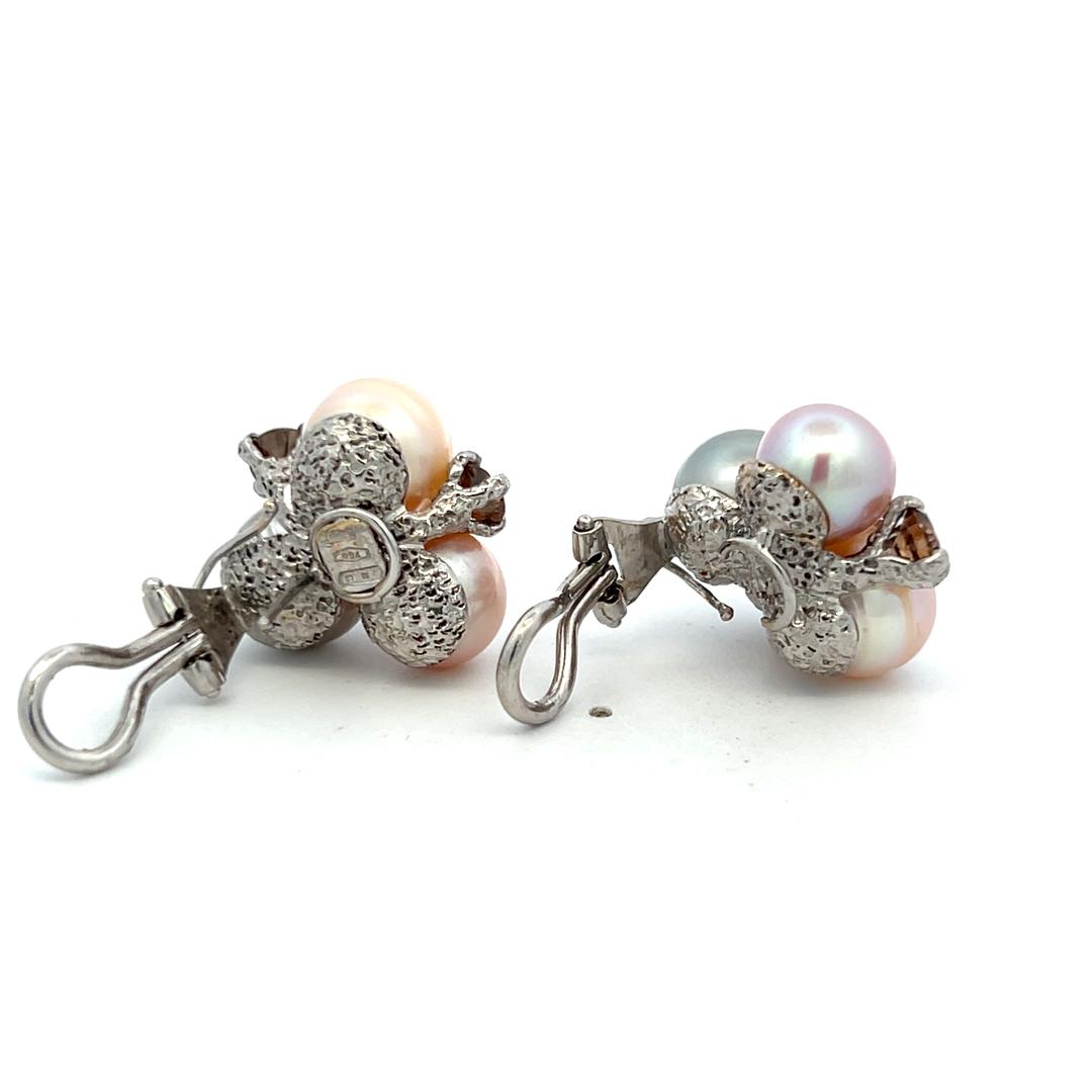 18K WG Clip-On Earrings with 2.5ct Round FDB VS Diamonds and 9.00-10.5mm Pearl