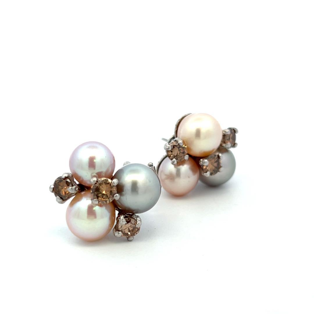 18K WG Clip-On Earrings with 2.5ct Round FDB VS Diamonds and 9.00-10.5mm Pearl