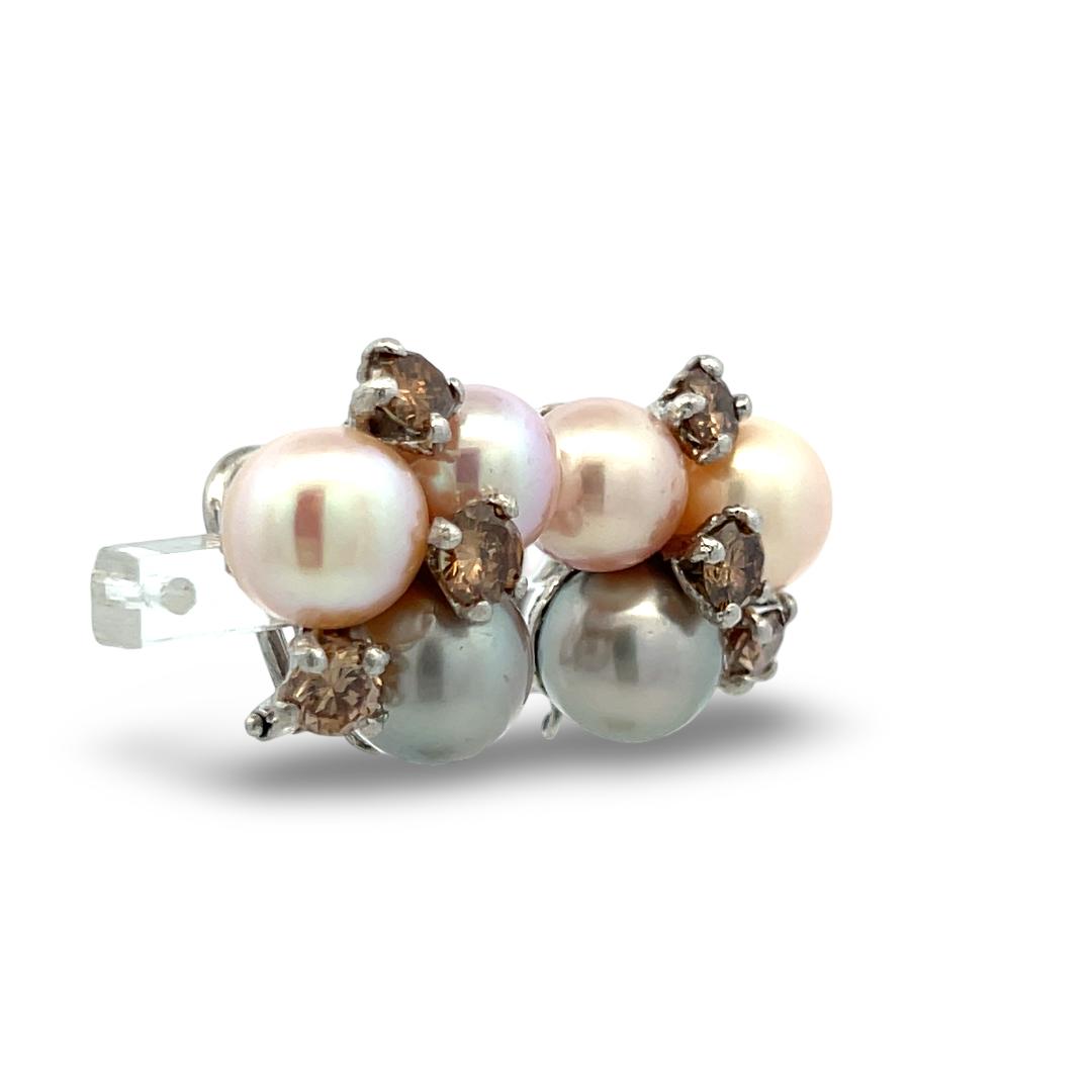 18K WG Clip-On Earrings with 2.5ct Round FDB VS Diamonds and 9.00-10.5mm Pearl