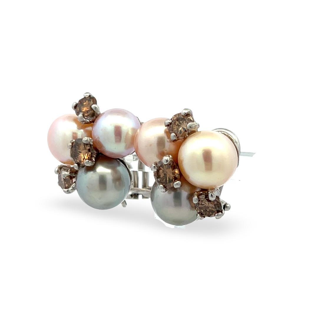 18K WG Clip-On Earrings with 2.5ct Round FDB VS Diamonds and 9.00-10.5mm Pearl