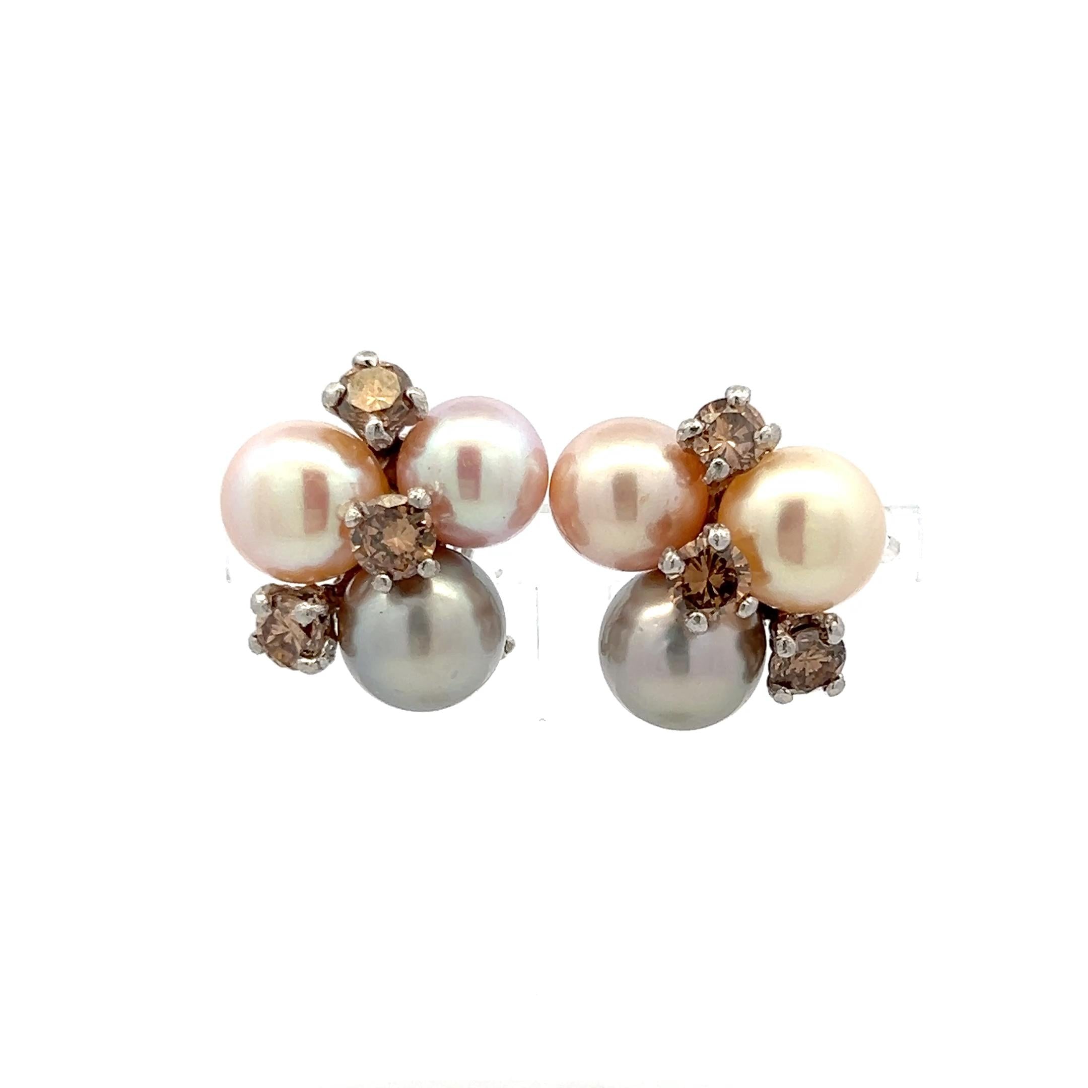 18K WG Clip-On Earrings with 2.5ct Round FDB VS Diamonds and 9.00-10.5mm Pearl