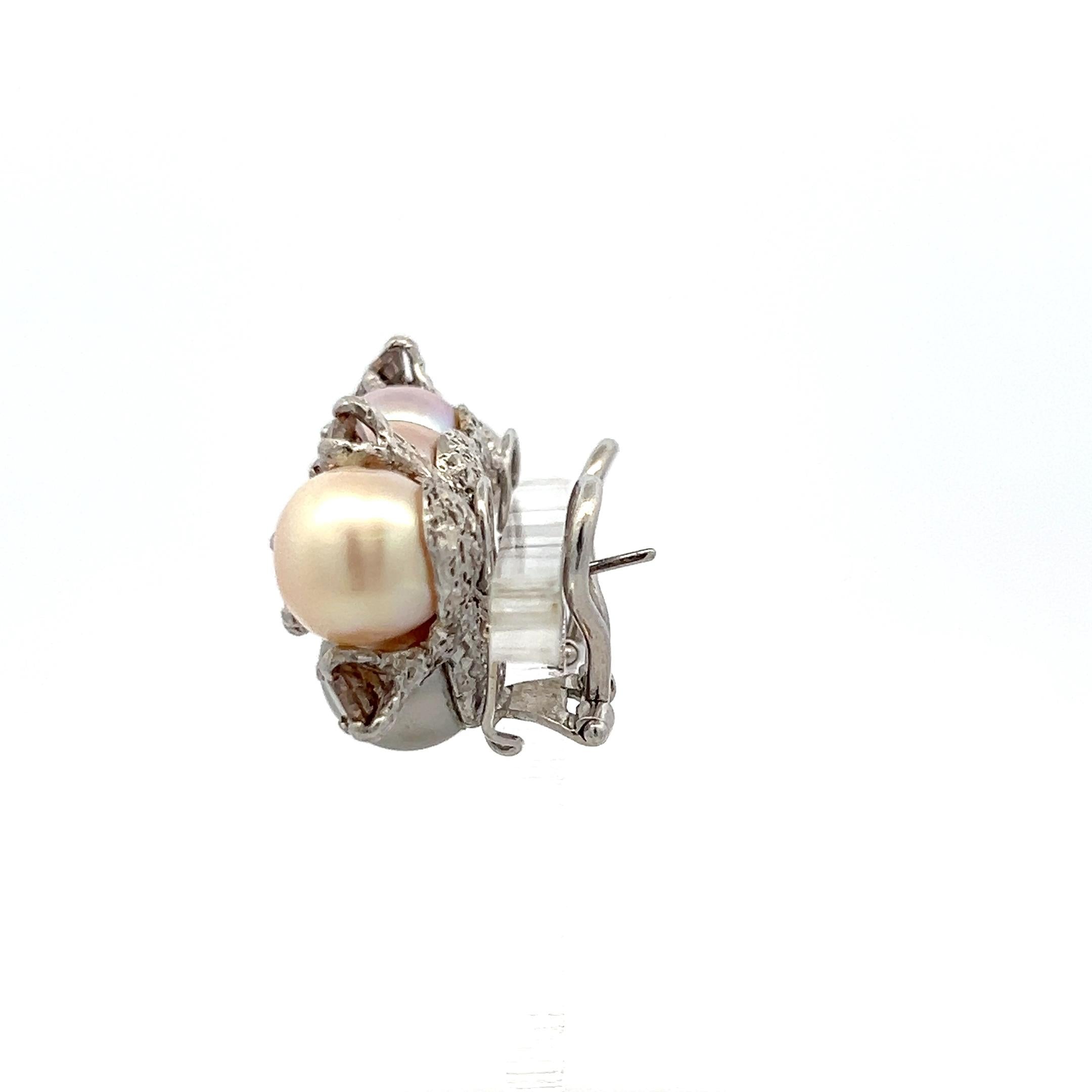 18K WG Clip-On Earrings with 2.5ct Round FDB VS Diamonds and 9.00-10.5mm Pearl