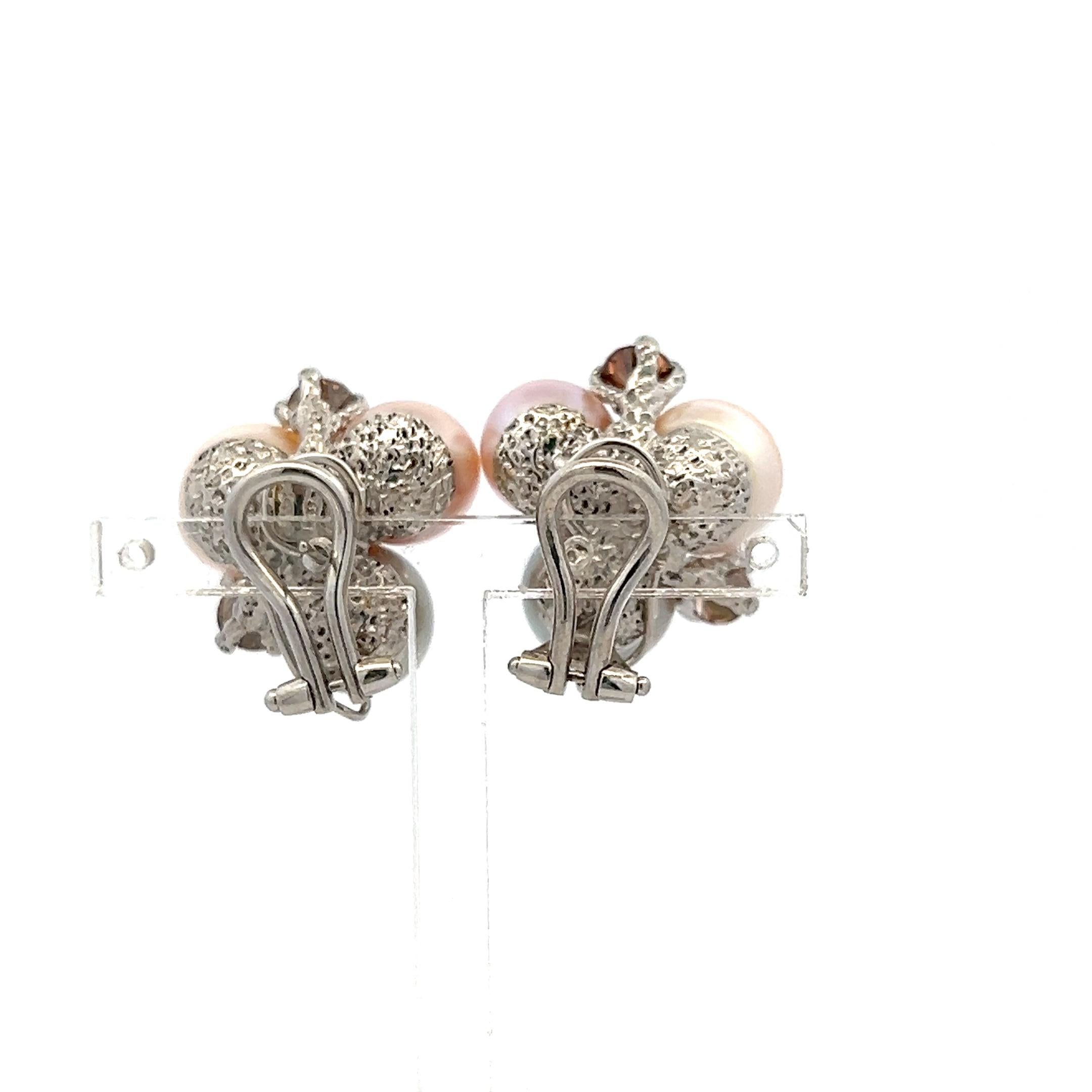 18K WG Clip-On Earrings with 2.5ct Round FDB VS Diamonds and 9.00-10.5mm Pearl