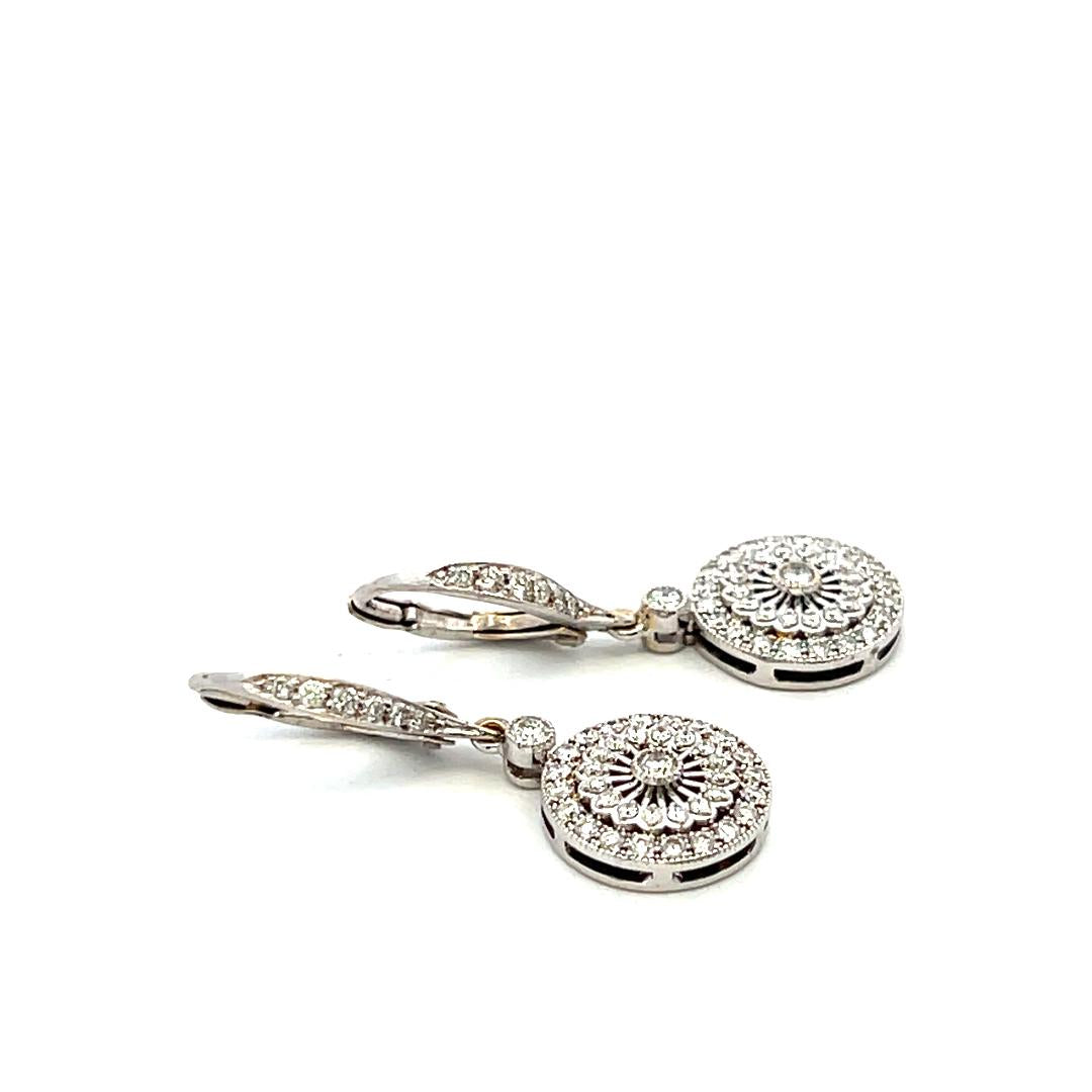 Vintage 18K White Gold Drop Earrings with 0.45 Carat Round H VS Diamonds 5.08g
