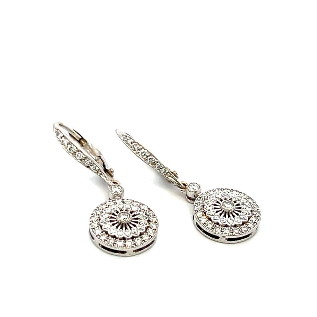 Vintage 18K White Gold Drop Earrings with 0.45 Carat Round H VS Diamonds 5.08g