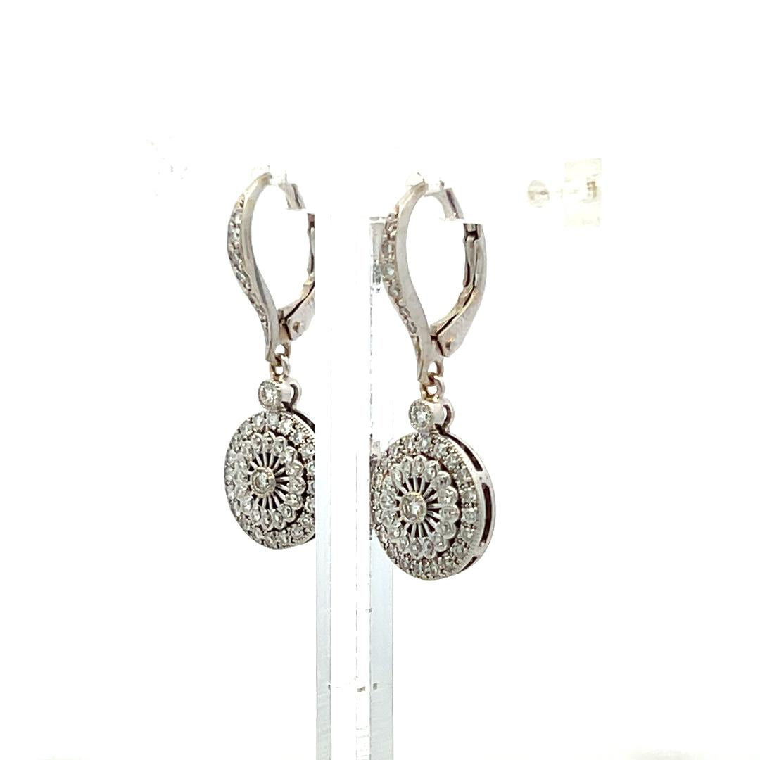 Vintage 18K White Gold Drop Earrings with 0.45 Carat Round H VS Diamonds 5.08g