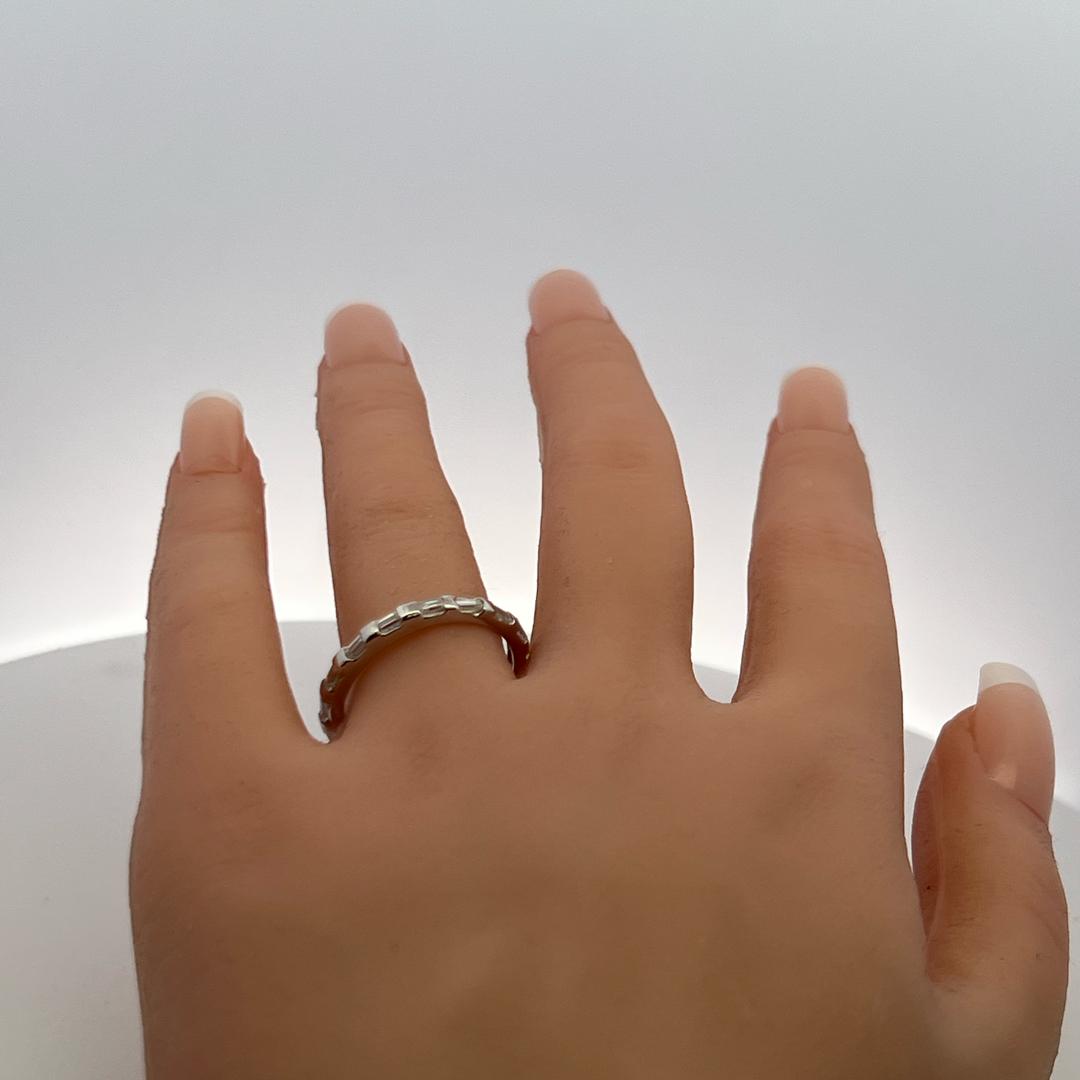 18K White Gold Eternity Band Ring with 0.8 Carat Emerald Cut Diamond Size 10