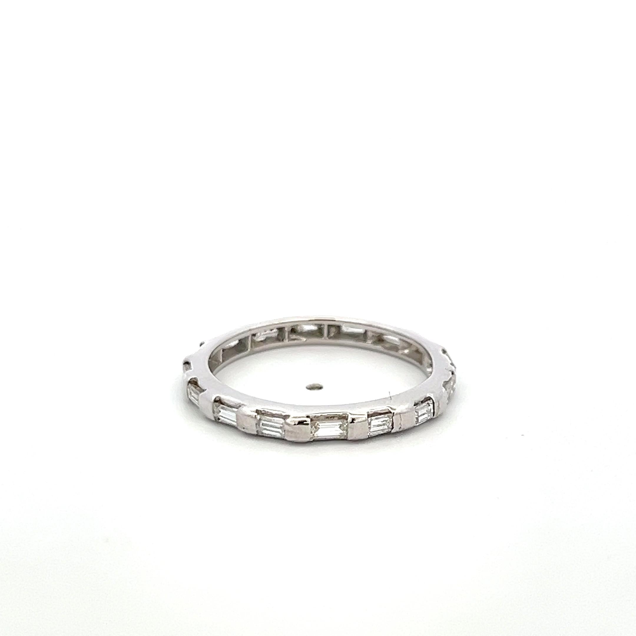 18K White Gold Eternity Band Ring with 0.8 Carat Emerald Cut Diamond Size 10