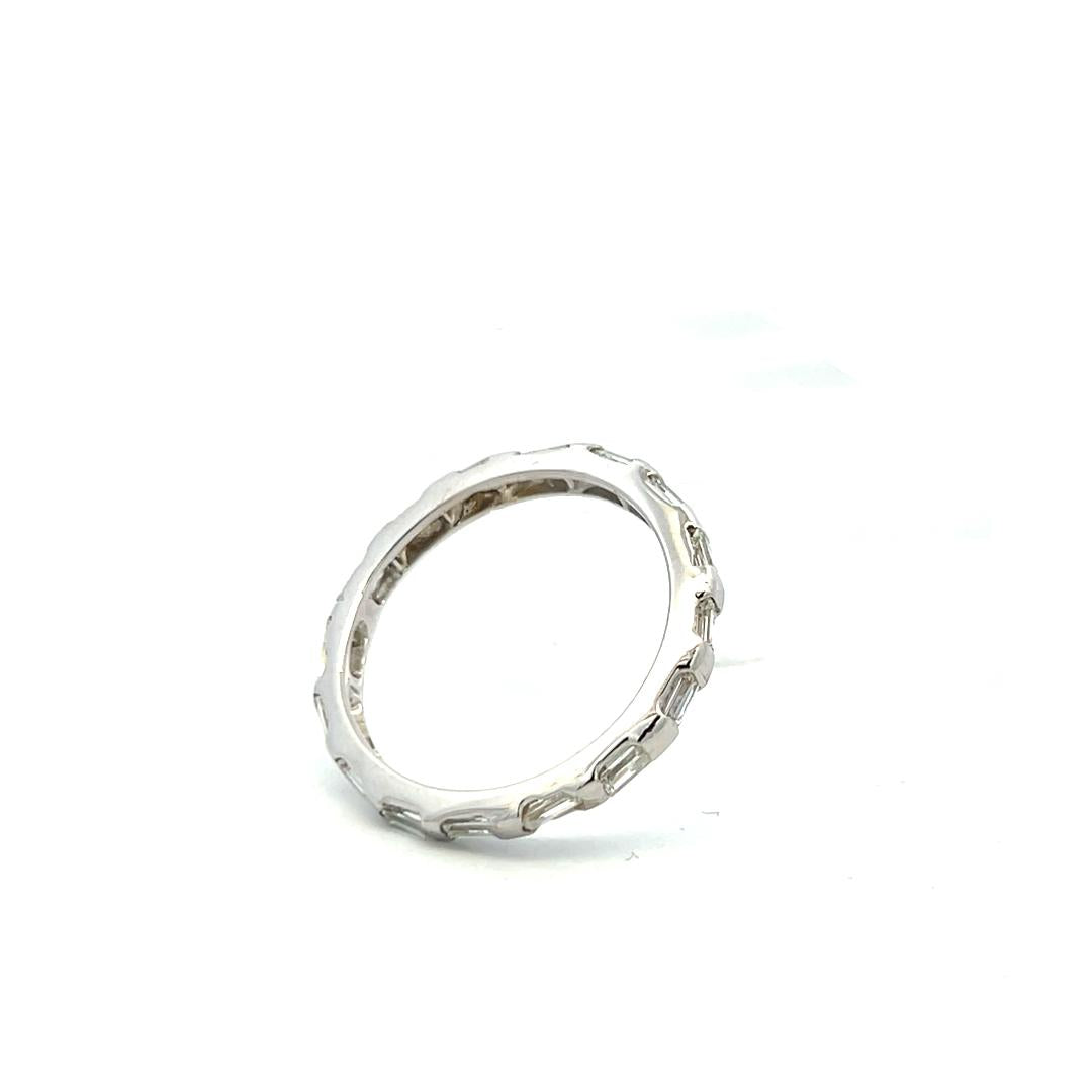 18K White Gold Eternity Band Ring with 0.8 Carat Emerald Cut Diamond Size 10