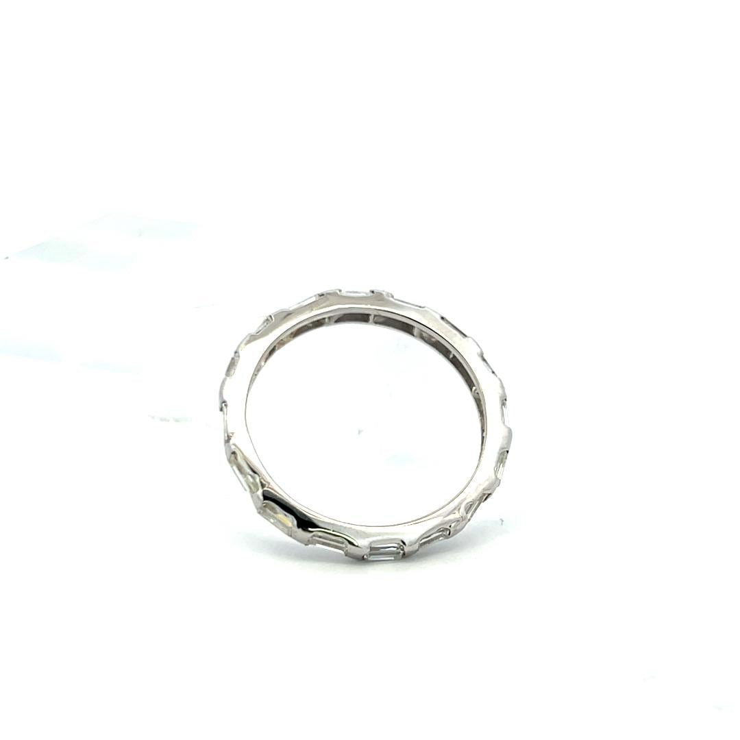 18K White Gold Eternity Band Ring with 0.8 Carat Emerald Cut Diamond Size 10